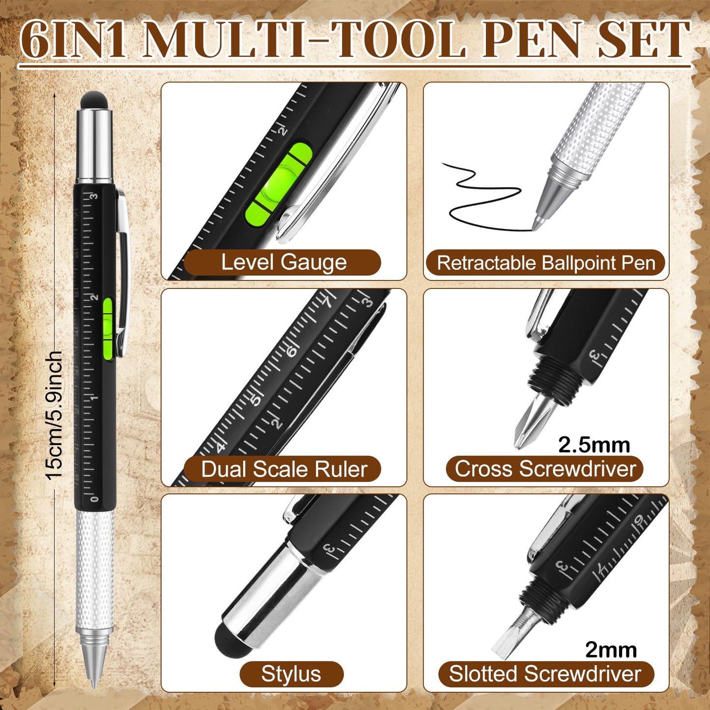 Vicenpal 20 Set Fathers Day Multi Tool Gifts 6 in 1 Multi Tool Pen Credit Card Screwdriver Pen Gadget with Cards Appreciation Gifts for Adult Men Dad Husband Male Coworker