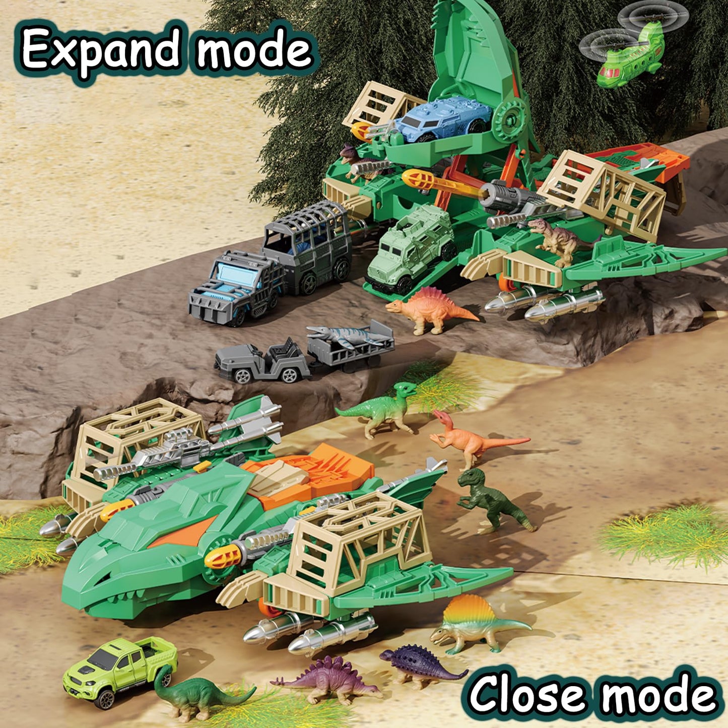Frontoytall Jumbo Dinosaur Toys for Kids 3-5, 12 Mini Dinosaurs & 6 Truck Carrier Cars, Birthday Gifts Toys for 3 4 5+ Year Old Boy, Create a Dino World, Educational Figures, Dinosaur Play Set