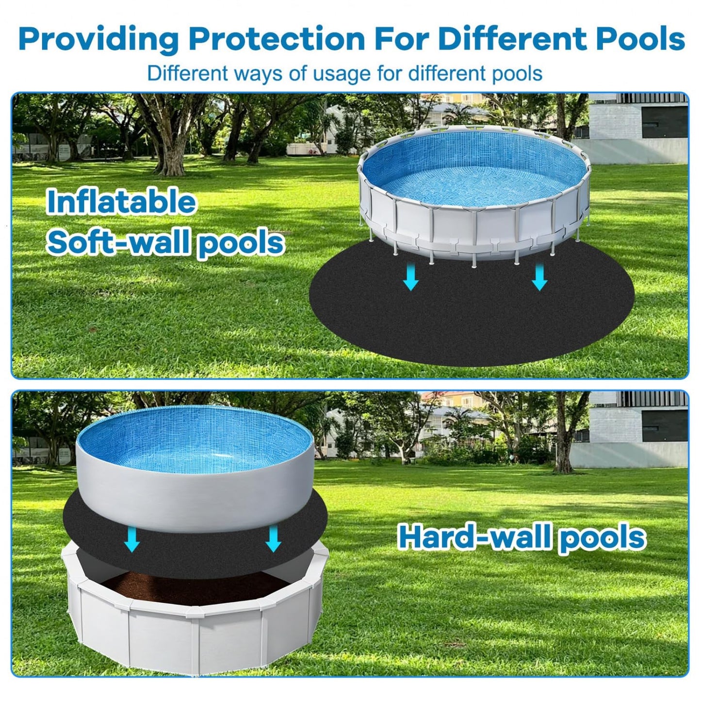 Gonioa 15 FT Pool Pad for Above Ground Pools, Round Pool Liner Pad Under Pool Mat for Above Ground Pools, Heavy Duty Pools Ground Pad to Prevent Puncture and Extend Liner Life