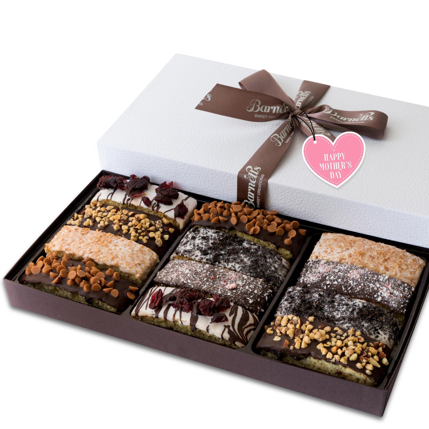 Barnetts Mothers Day 12 Chocolate Biscotti Gift Box, Gourmet Cookie Gifts Basket for Him and Her, Food Delivery, Fancy Cookies Candy Box Baskets Ideas for Mother, Mom, Grandmother, Grandma, Wife, Sister, Daughter, Girlfriend, Women
