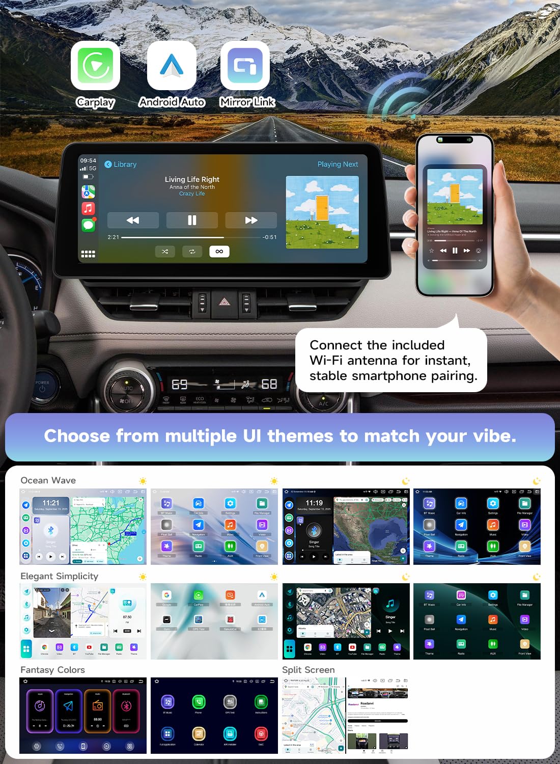 Roadanvi Android 14 6G+128G 12.3" Car Stereo for Toyota RAV4 2019-2022 Wireless Carplay Android Auto Car Radio Bluetooth 5.2 Head Unit QLED 1920x720 Touch Screen DTS GPS Navigation, X14 Series