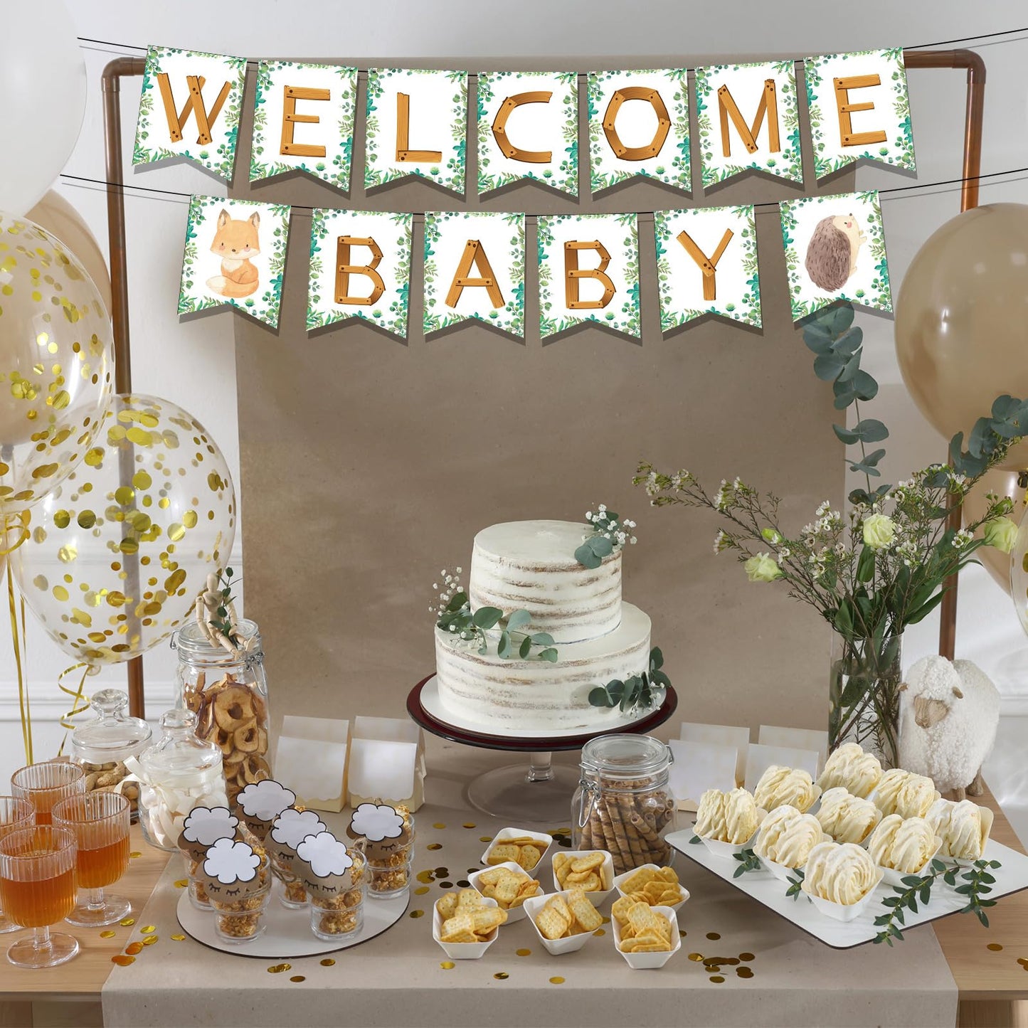 Motiskyy 115 Pcs Woodland Baby Shower Banners Kit DIY Woodland Party Banner Customizable Forest Animal Letters for Baby Shower Kids Birthday Party Decoration