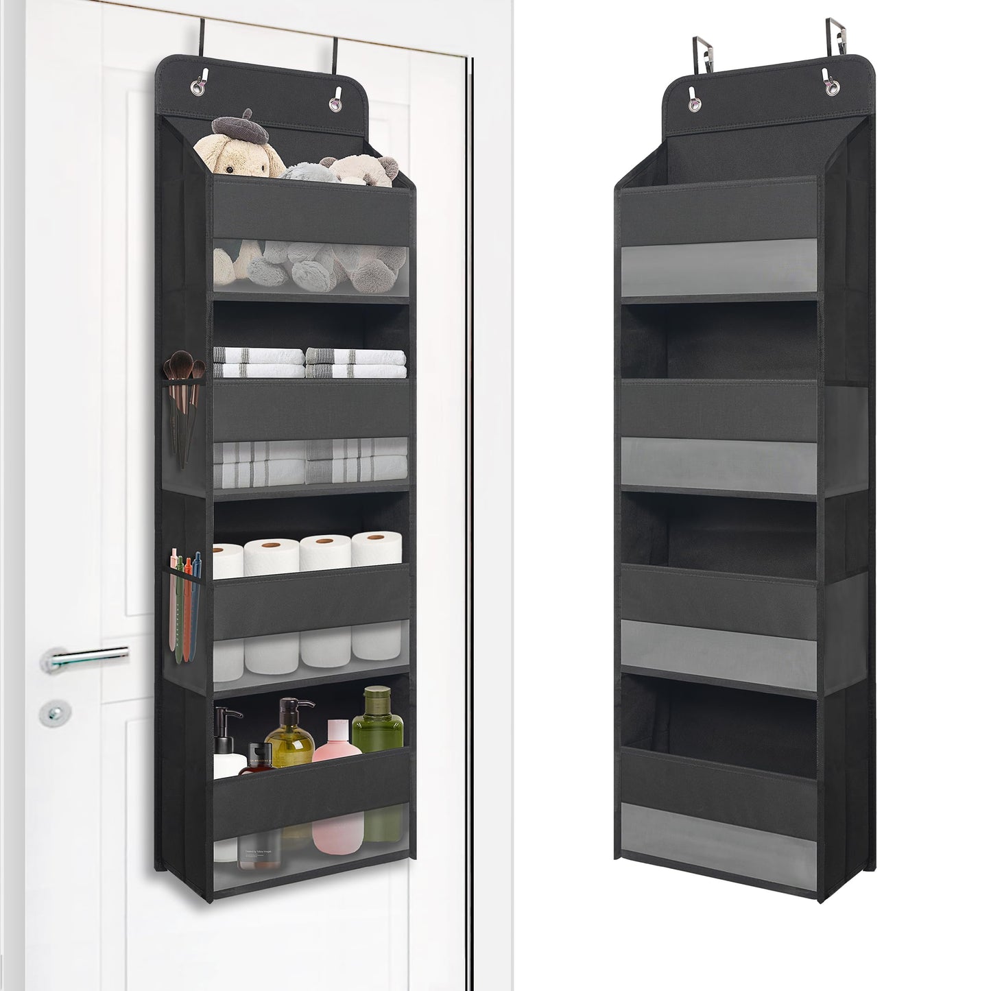 TYMENSH Over The Door Hanging Organizer with 4 Large Pockets – Closet, Bathroom, Nursery, Bedroom, Dorm Storage for Toys, Cosmetics, and Baby Essentials, Black