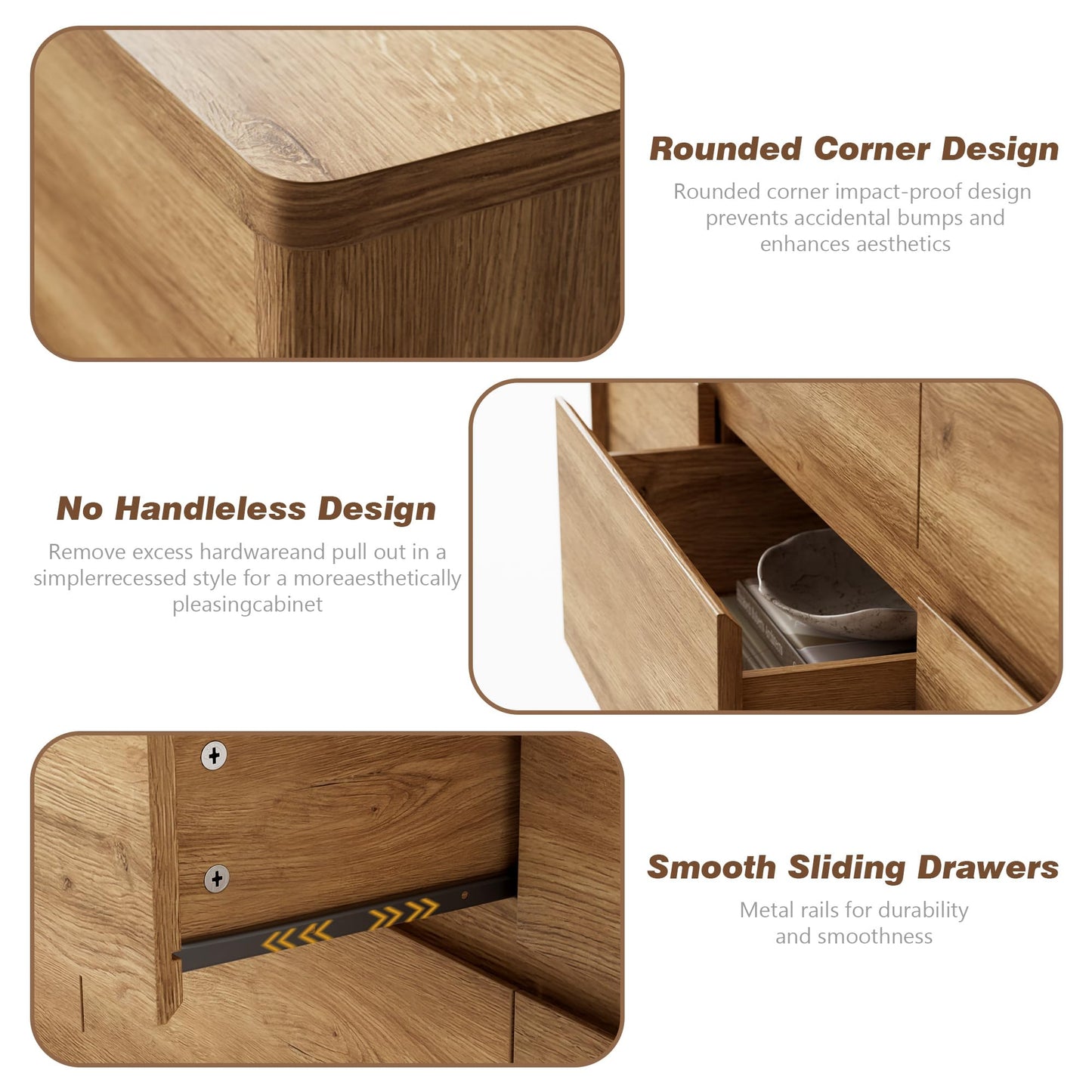 Now Mais 9 Drawer Dresser for Bedroom, Curved Edge Design Modern Dressers & Chest of Drawers, 55" Wide Nursery Dresser,9 Drawer Large Dresser for Bedroom Natural Oak
