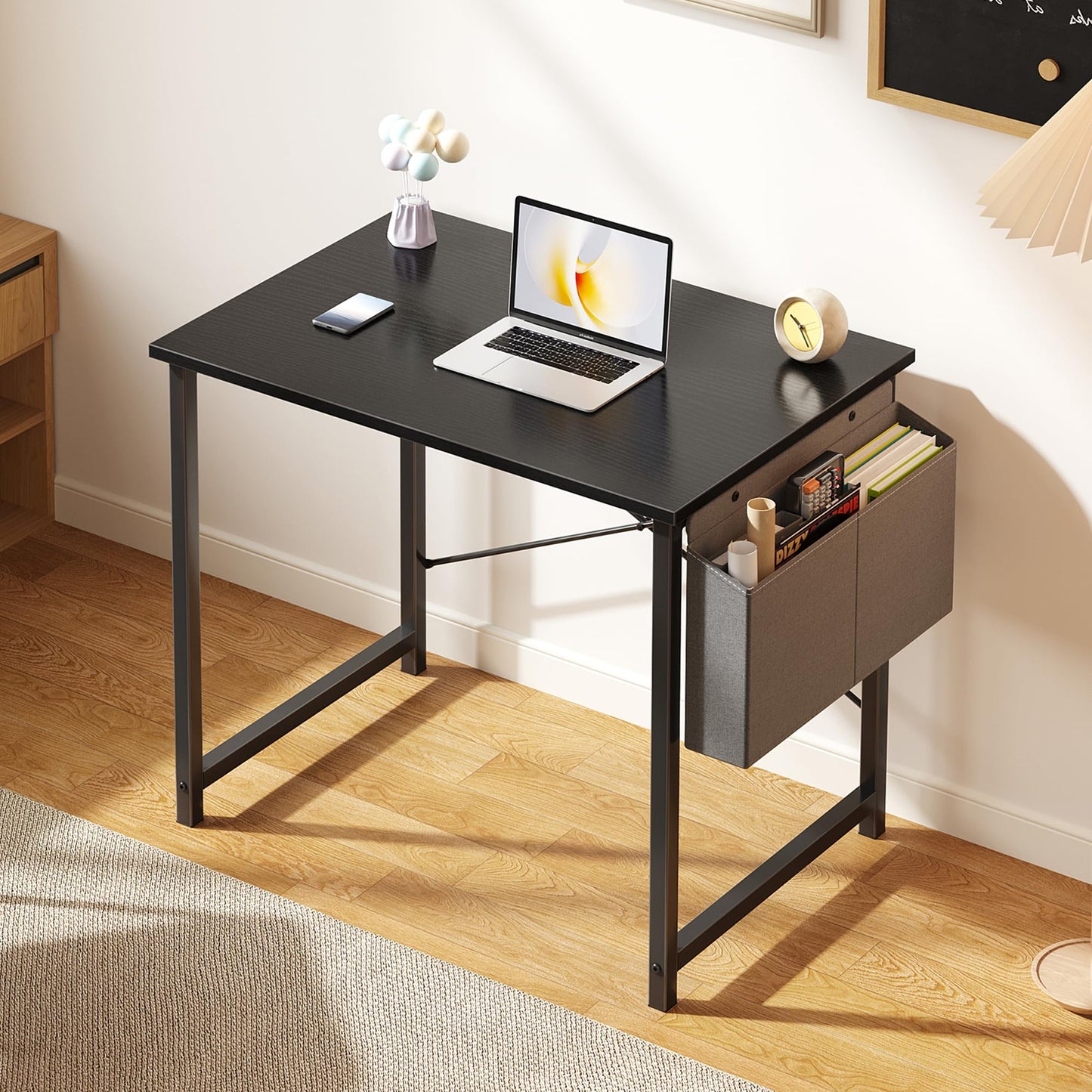 OLIXIS Computer Desk 31 Inch Home Office Desks for Small Spaces, Gaming Writing Study Work Table with Storage Bag for Bedroom, Black