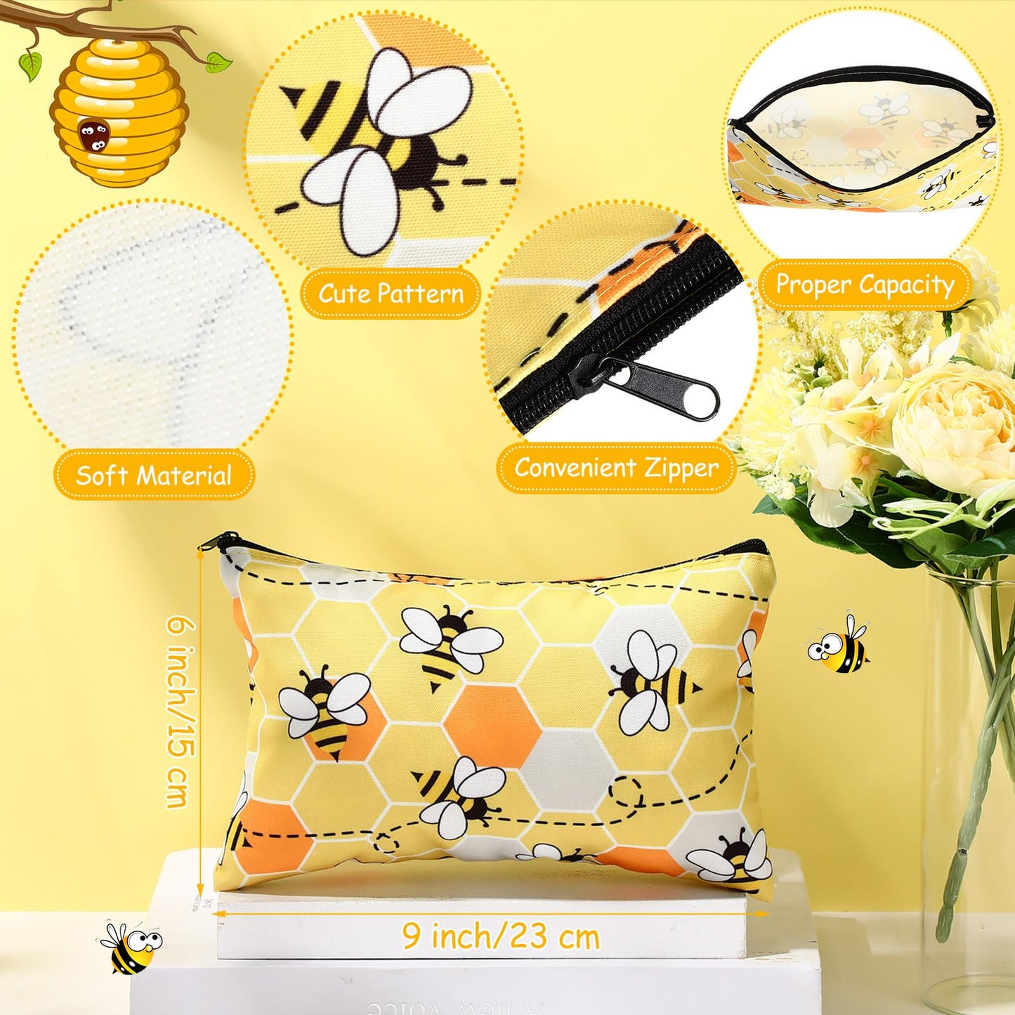 Dispowreath 16 Pcs Bee Lover Gifts for Women:Cute Bee 3"x4" Sticky Notepads Pens Makeup Bags Socks Set for Animals Lover Graduation Birthday Gifts Office Desk Decor