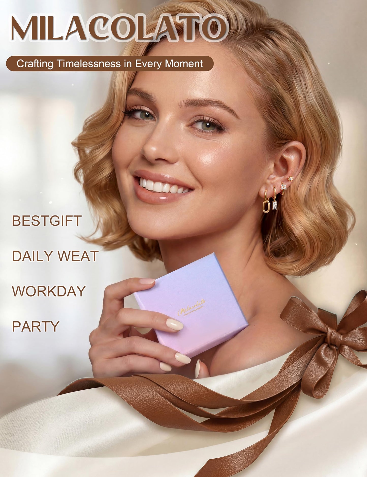 MILACOLATO 4 Pairs Gold Earrings for Women, Hypoallergenic 14K Gold Filled Small Stud Hoop Earrings Set for Multiple Piercing, Dainty Lightweight Cartilage Huggie Earrings Stacks Trendy Jewelry Gifts, D