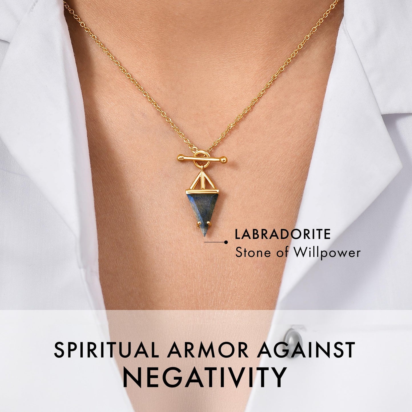 Moon Magic Labradorite Necklace - Heroine T Lock / 925 Sterling Silver - 18k Yellow Gold Black Stone Necklaces for Women/Authentic Crystal Jewelry