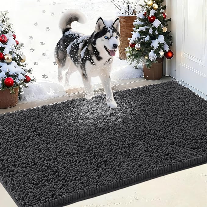 IM HOME Chenille Absorbent Outdoor Doormat 60" x 48", Washable Muddy Door Mats for Dog Non Slip Indoor Doormats Dog Mat for Muddy Paw Front Inside Doormats for Entryway Dark Gray