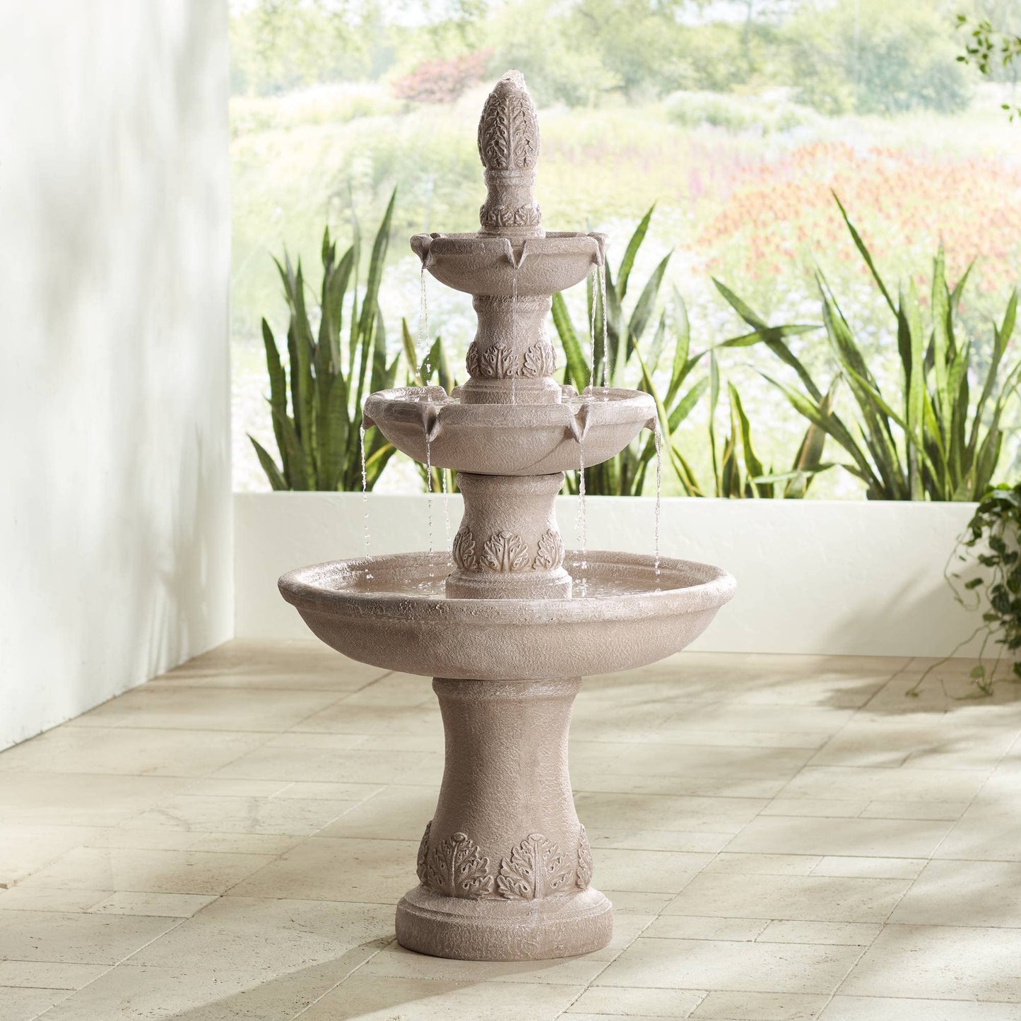 Domanico 57" High Large Italian Indoor Outdoor Decor Sand Stone Floor Fountain Waterfall 3-Tier Standing Basin Cascading Water Feature for Outside Garden Patio Yard Backyard Porch - John Timberland
