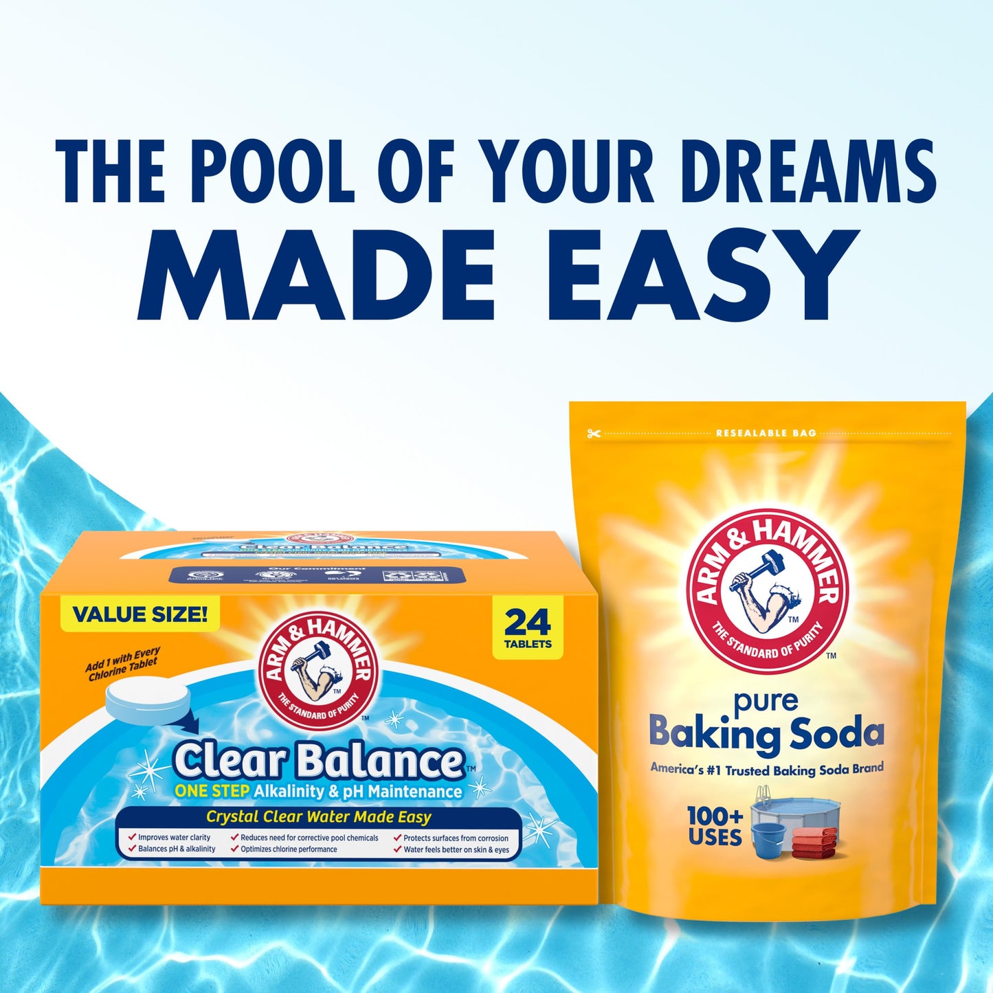ARM & Hammer Clear Balance, One Step Alkalinity & pH Maintenance Tablets for Swimming Pools & Spa, Long-Lasting Water Balancer, 24 Count