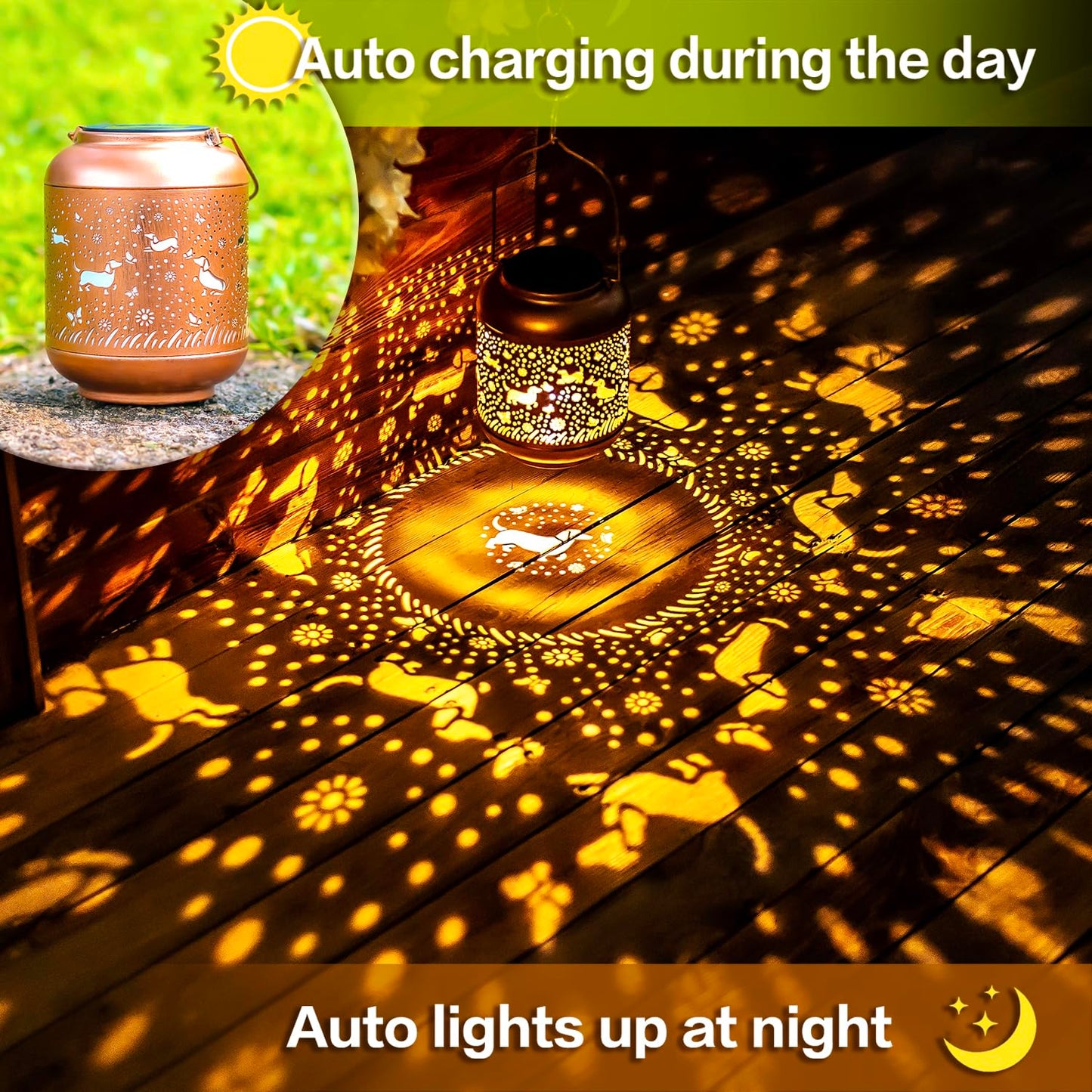 Mothers Day Gifts for Mom，Dachshund Dog Solar Lanterns Outdoor Waterproof Hanging Solar Lights Dog Gifts for Women/Men Metal Decorative LED Lanterns for Garden Decor,Patio,Lawn,Pathway,Yard