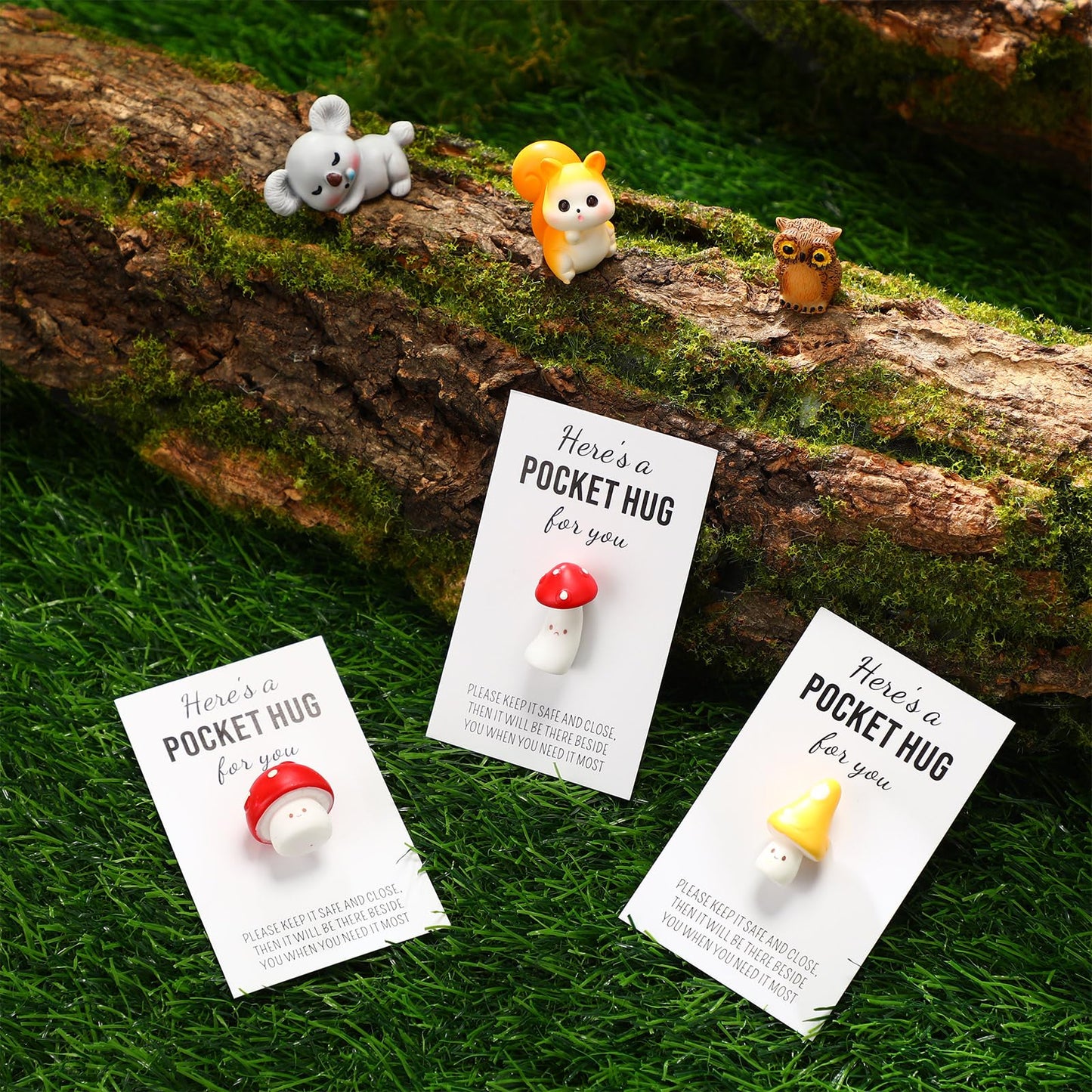 Wonderjune 40 Sets Pocket Hug Bulk Gift Mini Resin Animals Small Teacher Thank You Gifts Inspirational Pocket Hug Card Emotional Appreciation for Teacher Coworker Employee Team Staff Friend (Lovely)