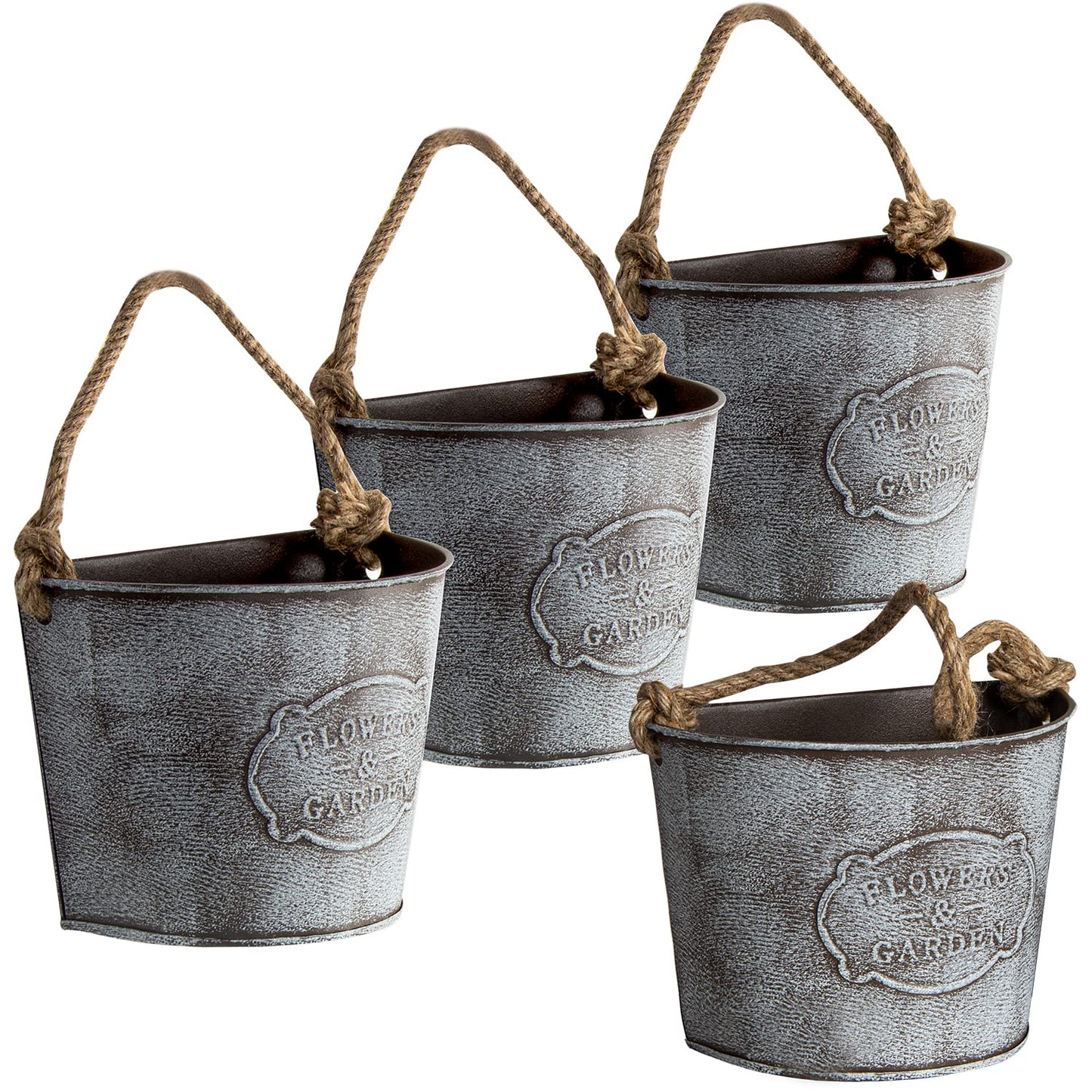 XONOR 4Pcs Galvanized Metal Hanging Wall Planter, Rustic Wall Flower Vase for Succulents Herbs Country Home Farmhouse Wall Decoration (2)