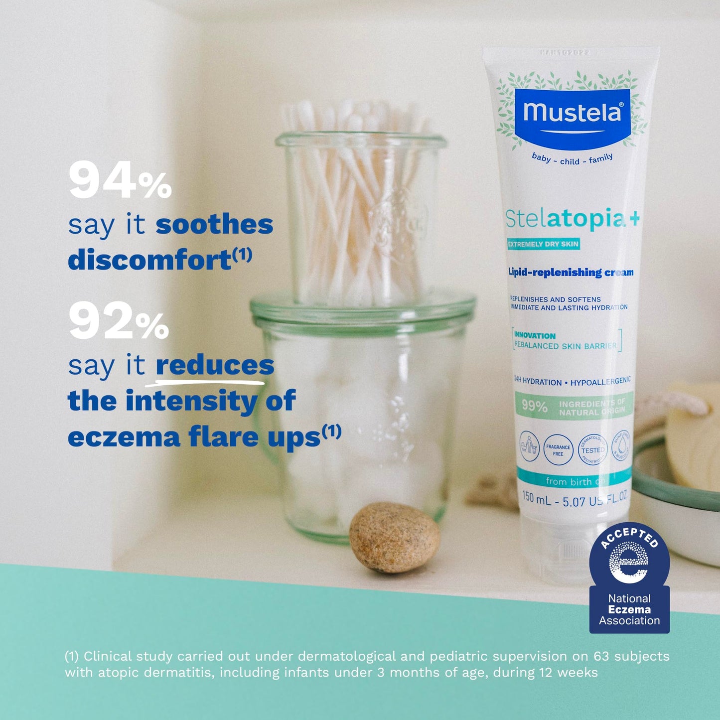 Mustela Stelatopia+ - Lipid-Replenishing Cream - Moisturizer for Eczema-Prone Skin - With Natural Sunflower Oil and Prebiotic - EWG Verified - For Babies, Kids & Adults - Fragrance Free -10.14 fl oz