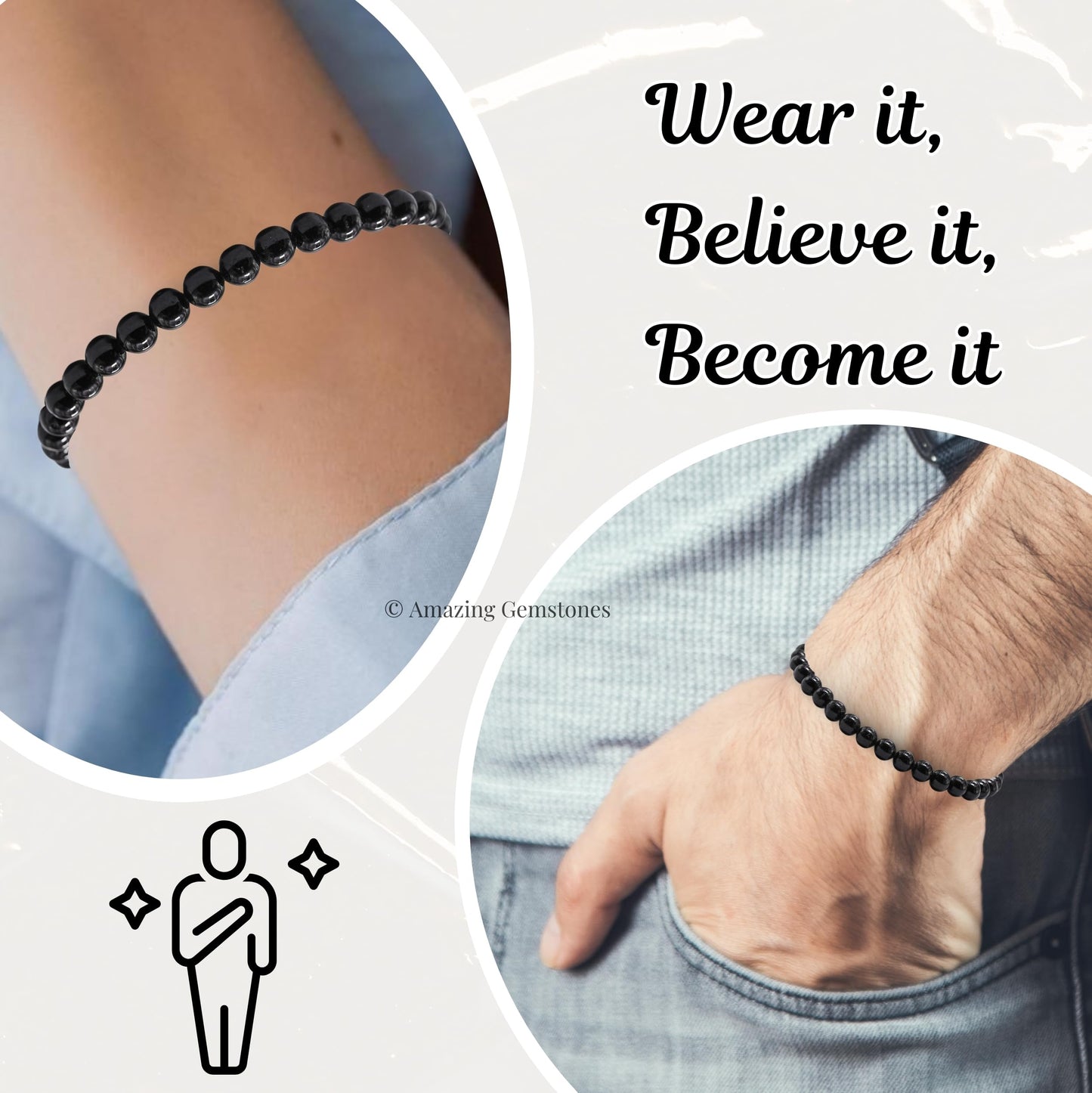 Amazing Gemstone Black Tourmaline Bracelet for Women Men's Gifts - Protection Healing Crystal Bracelet - 6mm Gemstone Beaded Adjustable Bracelet Pulseras Para Hombres Mujer Stocking Stuffers