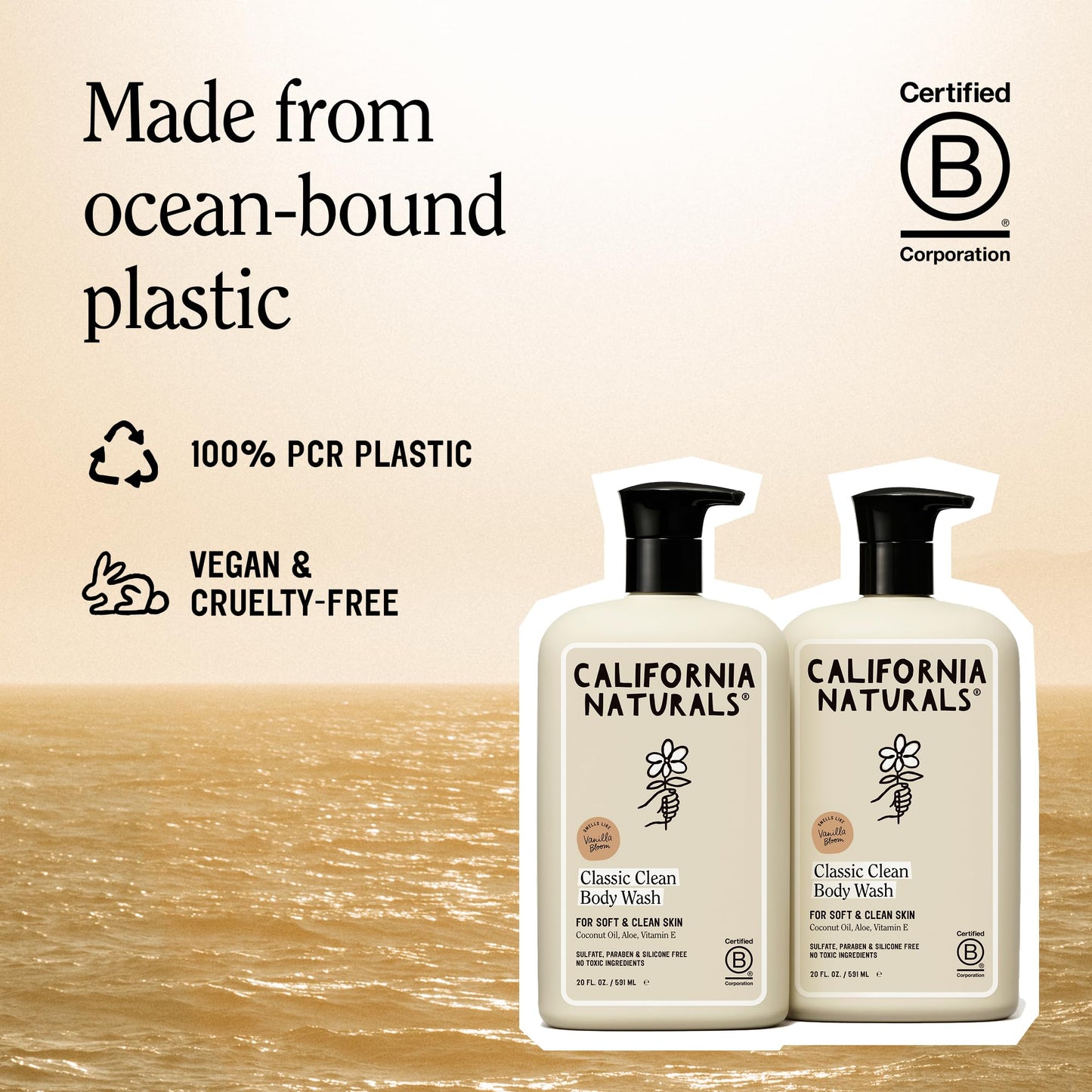 California Naturals Classic Clean Vanilla Bloom Body Wash 2-Pack, Daily Cleansing Body Wash for Soft Healthy Skin, Naturally Scented, Vegan, Cruelty, Paraben & Sulfate Free, 20 oz