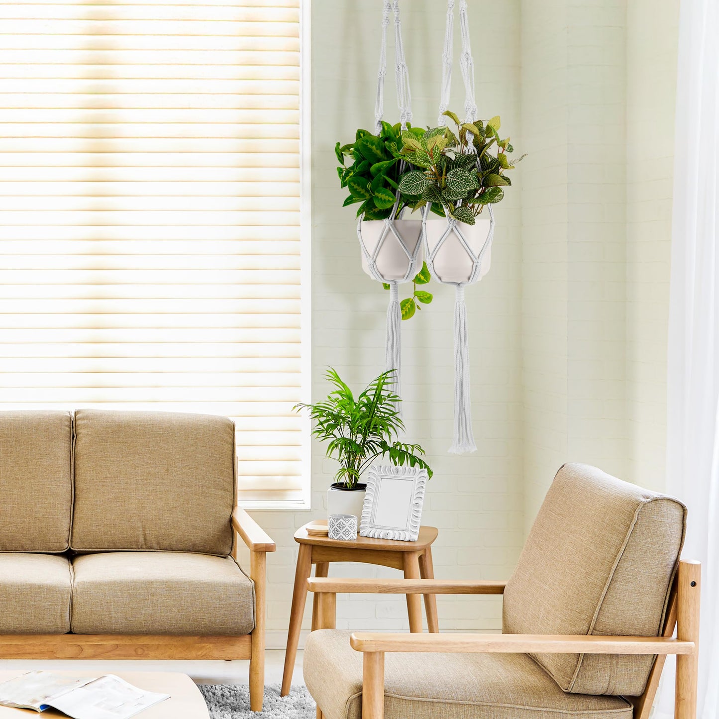 Sorbus Macrame Plant Hanger (6 Pack) Indoor Outdoor Hanging Plant Pots Cotton Rope, Elegant for Home, Patio, Garden (White)