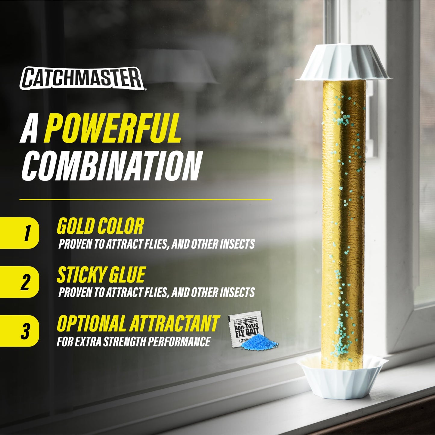 Catchmaster Gold Stick Fly Trap 4-Pk, Bug & Fruit Fly Traps for Indoors & Outdoors, Premium Adhesive Mosquito, Gnat, & Bug Catcher, Insect Killer, Bulk Pest Control for Home
