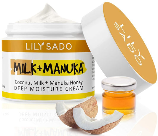 LILY SADO MILK+MANUKA™ Coconut Milk & Manuka Honey Natural Face Moisturizer - Non Greasy Organic Facial Cream with Cocoa Butter & Gotu Kola - Amazing Anti-aging, Cruelty-Free Formula. For Women & Men