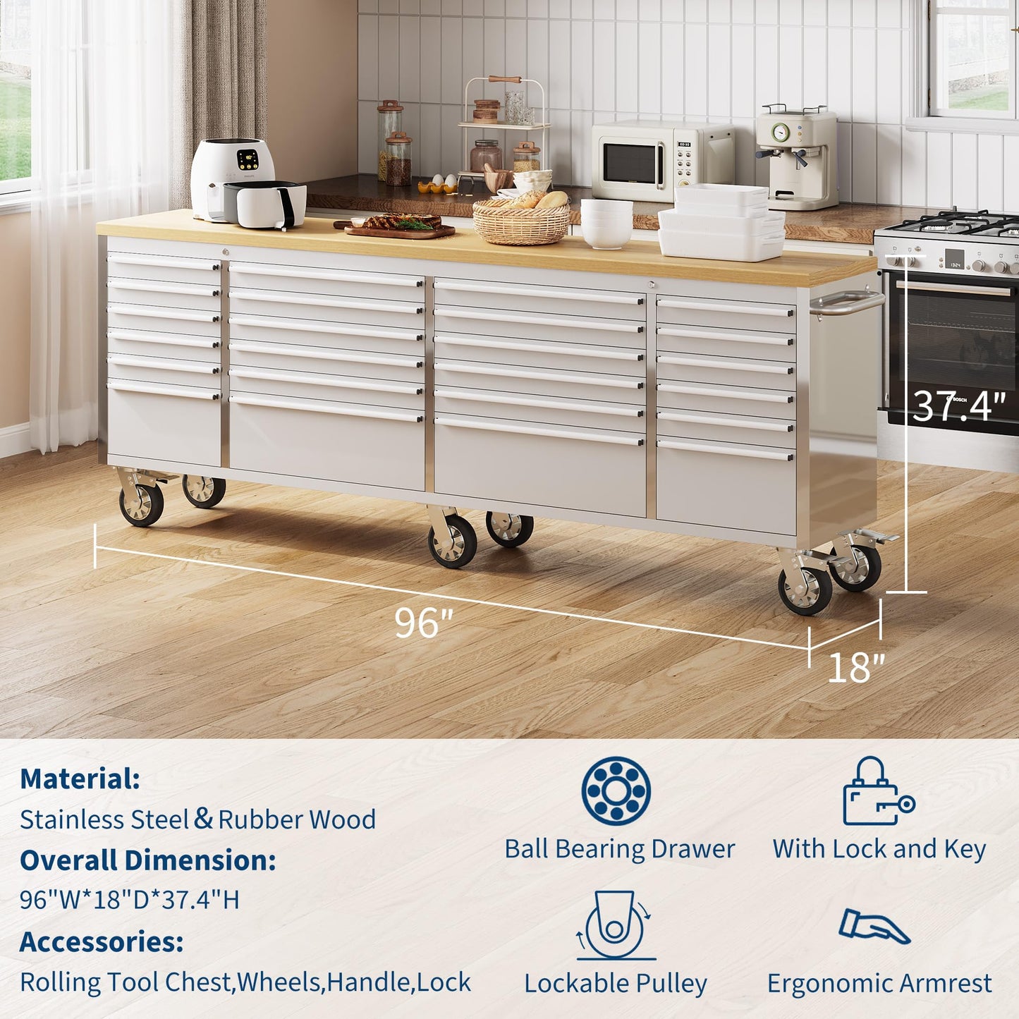 GarveeTech 96 in Tool Chest, Tool Box Mobile 24 Drawers Storage Rolling Cabinet with Wheels Lock Key Locking System Drawer Liners for Garage Warehouse Repair Shop