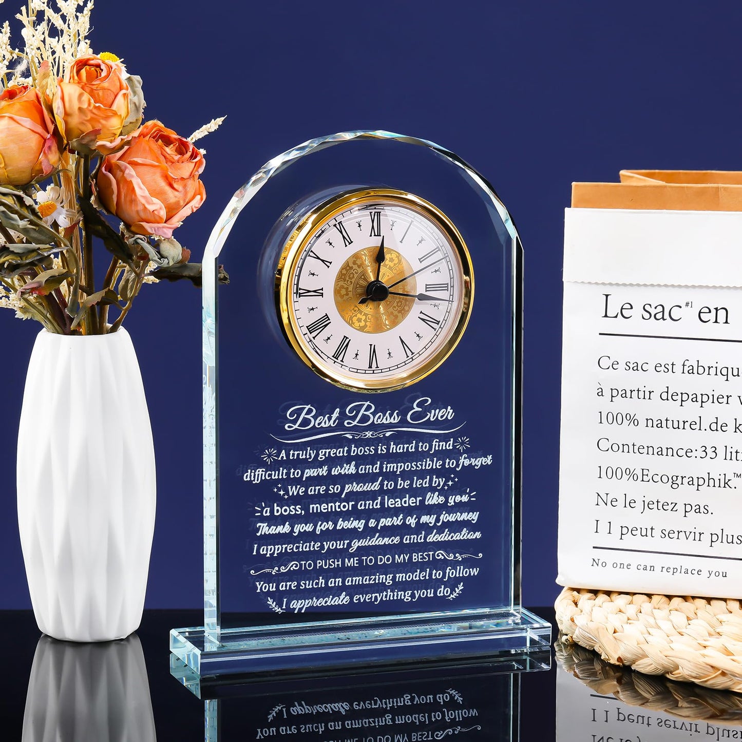 Arikyrist Boss Gifts for Men Women Glass Clock for Best Boss, Crystal Appreciation Gift for Bosses Day Birthday Going Away Farewell Thank You Retirement Keepsakes for Female Male Home Decor