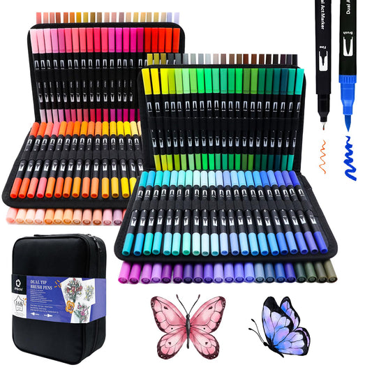 Artecho 168 Colors Markers for Adult Coloring Books, Dual Tip Markers for School, Fine and Brush Tip for Adults Coloring Books, Calligraphy, Drawing, Sketching