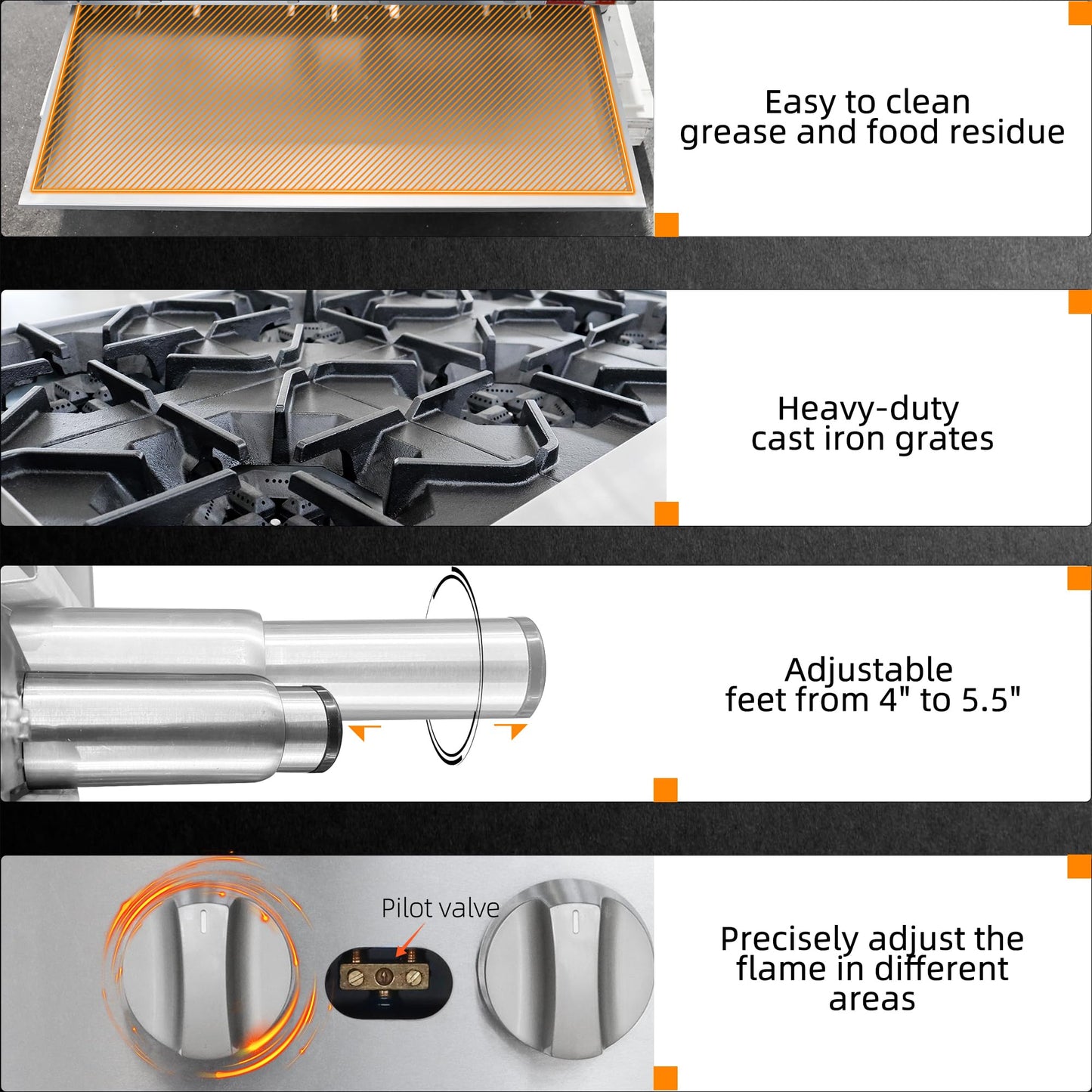 6 Burner Commercial Hot Plate, 36" Countertop Gas Stove Stainless Steel Natural Gas Range with Propane Conversion Kit Cooking Equipment for Restaurant Kitchen-150000 BTU