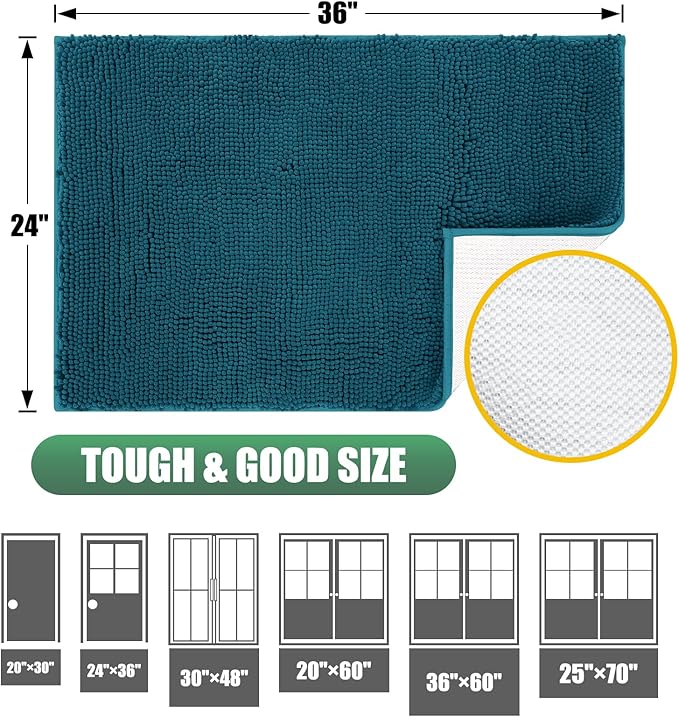 IM HOME Chenille Absorbent Outdoor Doormat 48" x 30", Washable Muddy Door Mats for Dog Non Slip Indoor Doormat Dog Mat for Muddy Paw Front Inside Doormats for Entryway Teal Blue