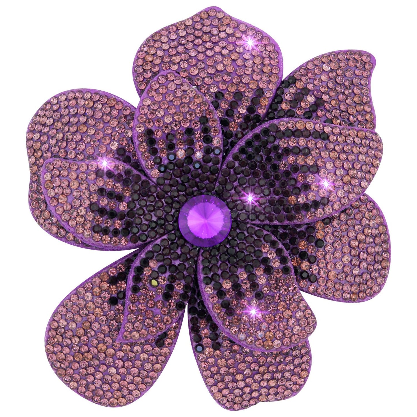 Merdia 3.74 Inch Rhinestone Camellia Flower Brooch Pin & Hair Clip for Women | Crystal Camellia Lapel Pin, Hair Clip Accessory for Parties & Weddings | Brooches and Pins for Women - Purple