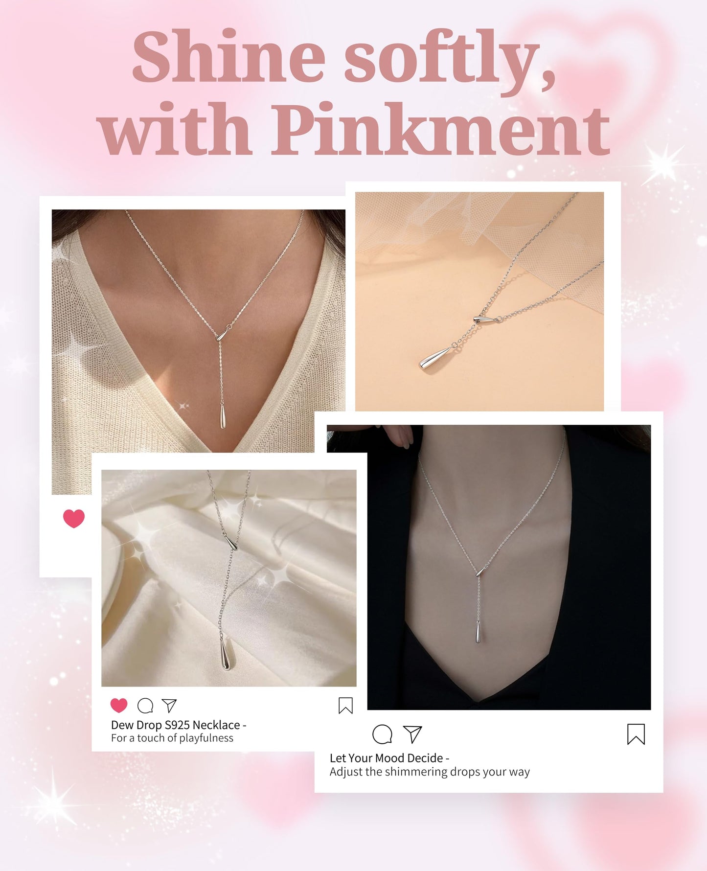 Pinkment Dew-drop Lariat Y-Shaped Silver Necklace for Women, 925 Sterling Silver, Non Tarnish, Trendy, Simple Drop Dangle Charm Chain Jewelry Gift for Women