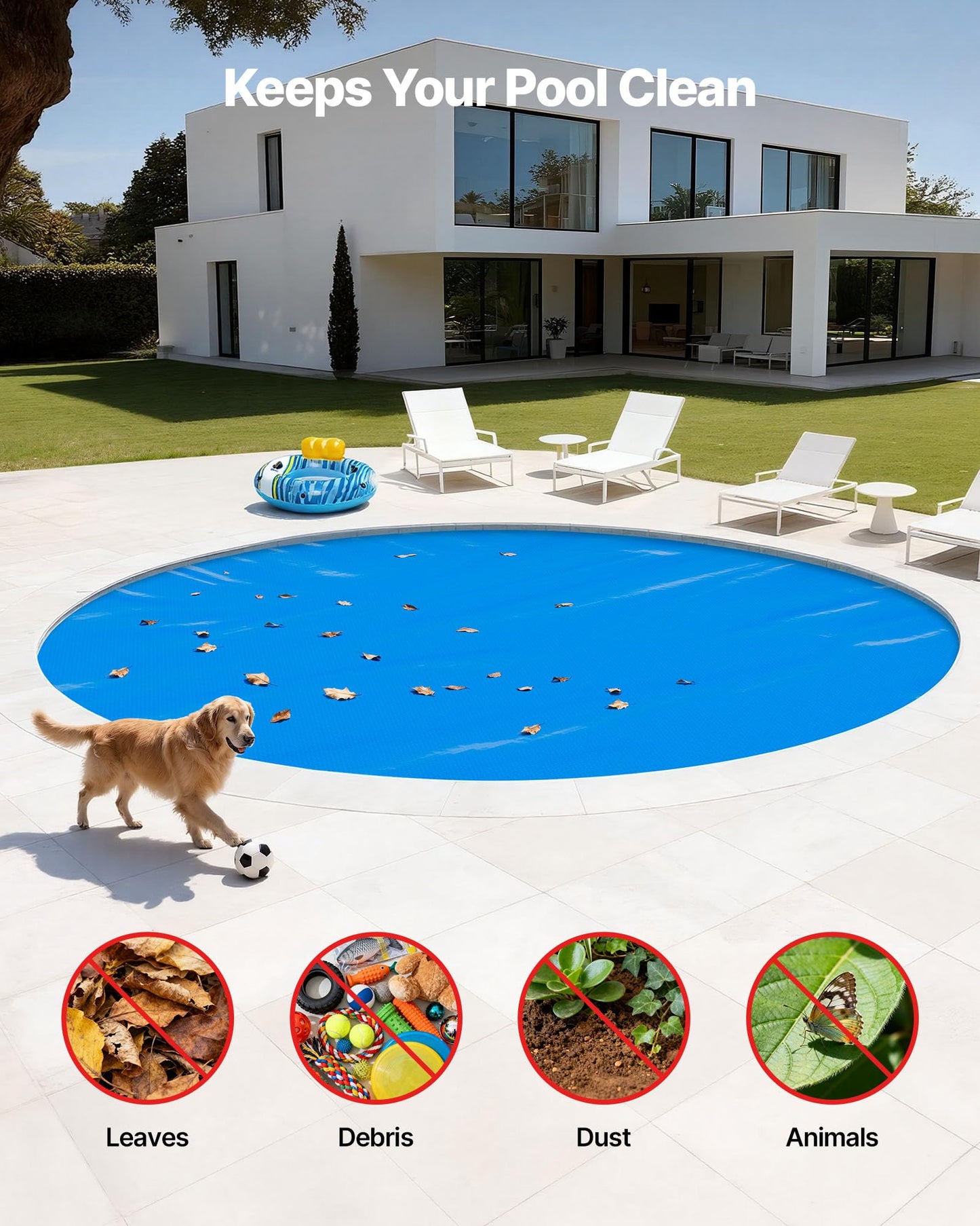VEVOR Solar Pool Cover, 15 ft Round Pool Bubble Cover, 12 Mil Pools Solar Blanket with Bubble & PE Material, Daytime Heat Absorption, Nighttime Heat Retention, Heat Retaining Solars Covers, Blue