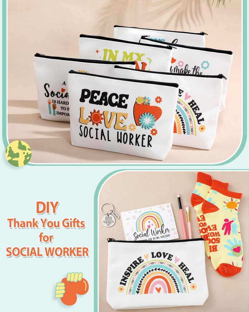 Dansydaisy 48 Pcs Novelty Social Worker Gifts Bulk Include Funny Cotton Ankle Socks Makeup Bag Keychain Greeting Card for Thank You Appreciation Birthday Graduation Gifts Supplies