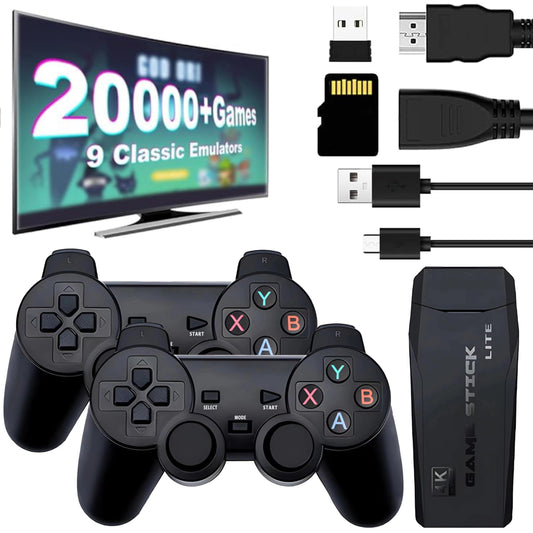 2025 New Upgrade Retro Gaming Console - Retro Gaming Stick,Retro Game Console Built-in 20000+ Games&9 Classic Emulators,4K HDMI Output,Plug and Play Game Stick with 2 Controllers(64G)