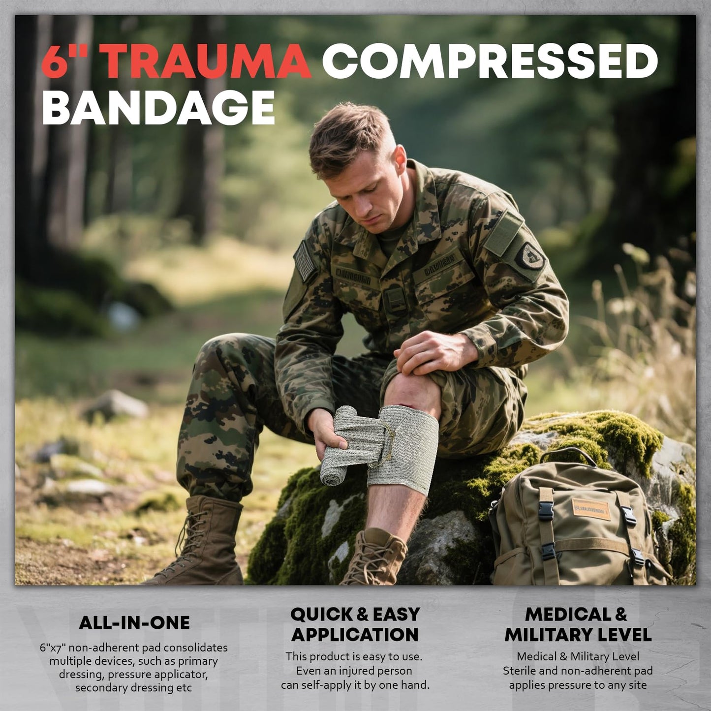 Advanced Trauma First Aid Kit - Emergency Camping Gear with Tourniquet Kit, Compression Bandage, 36" Splint | Portable Survival Gear for Outdoor, Home, Camping- Gift for Husband Dad and Wife-Black