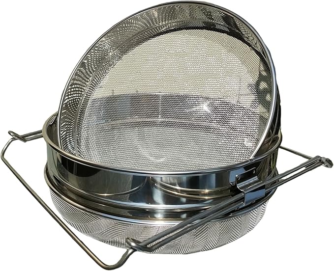 Stainless Steel Honey Strainer for 5 Gallon Bucket â Double Sieve Honey Filter with 650 & 1875 Micron Mesh â Extendable Arms Up to 16.5" â Beekeeping Honey Harvesting Equipment and Food Strainer