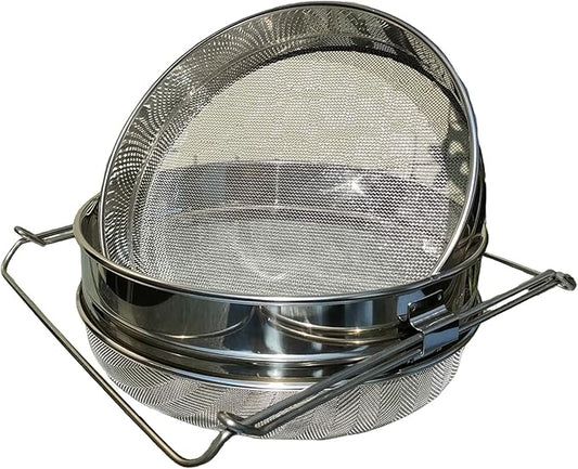 Stainless Steel Honey Strainer for 5 Gallon Bucket â Double Sieve Honey Filter with 650 & 1875 Micron Mesh â Extendable Arms Up to 16.5" â Beekeeping Honey Harvesting Equipment and Food Strainer