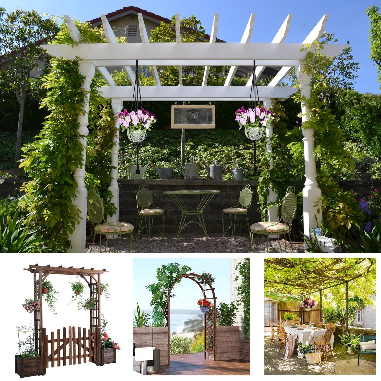 Macrame Plant Hangers Planter Flower Pots Holder 3 Pack Basket Stand Tassels with 6 Hooks Kit Cotton Rope for Decorative Indoor Outdoor Patio Garden Boho Home Décor (POTS NOT Included) (BLACK)
