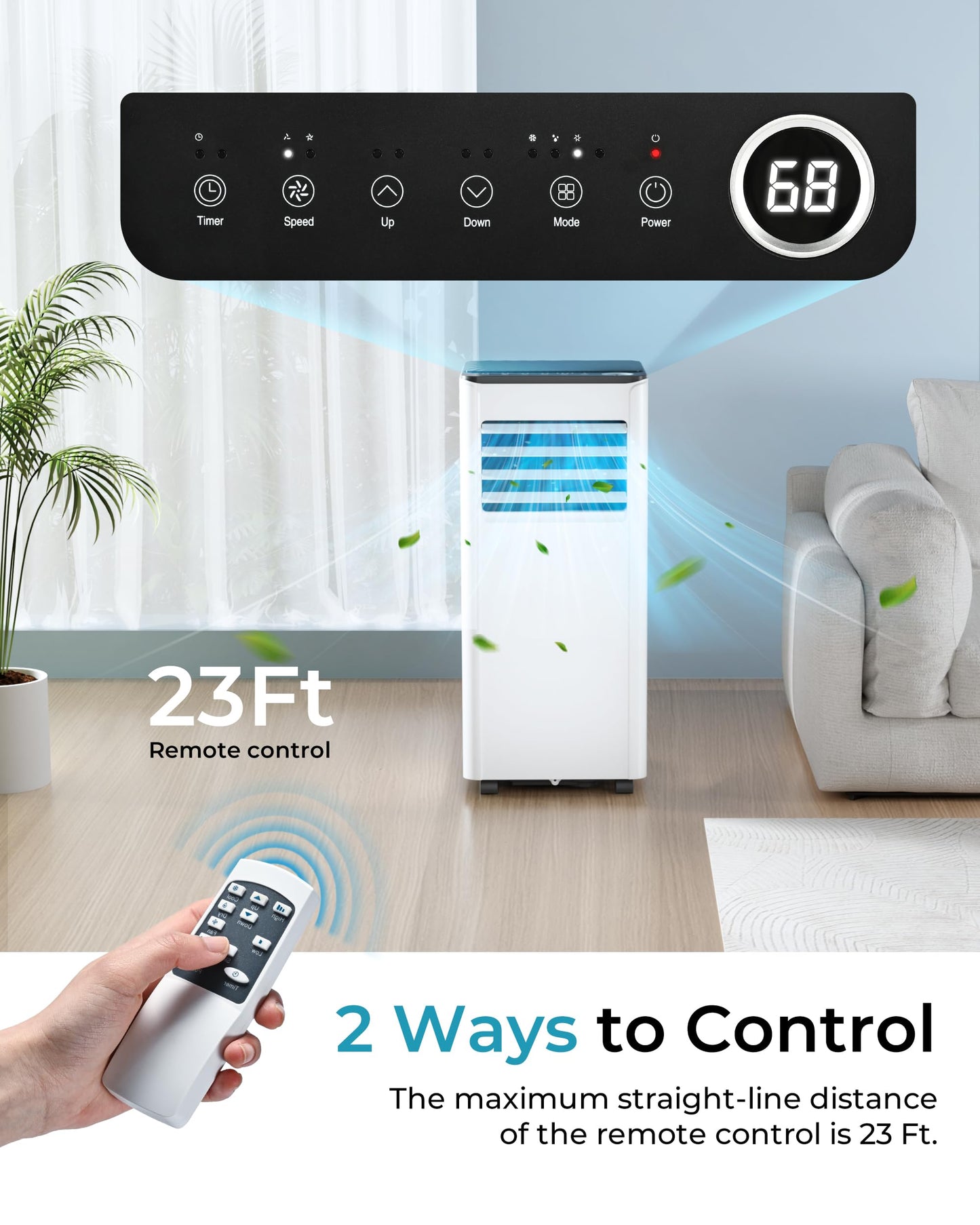 EUHOMY 10,000 BTU Portable Air Conditioners Up to 450 sq.ft, 3-1 Standing Smart Cooling AC with Remote, Dehumidifier, Fan, Air Conditioner Cools Room, 3 Modes, 24-hour timer, LED Display, Bedroom