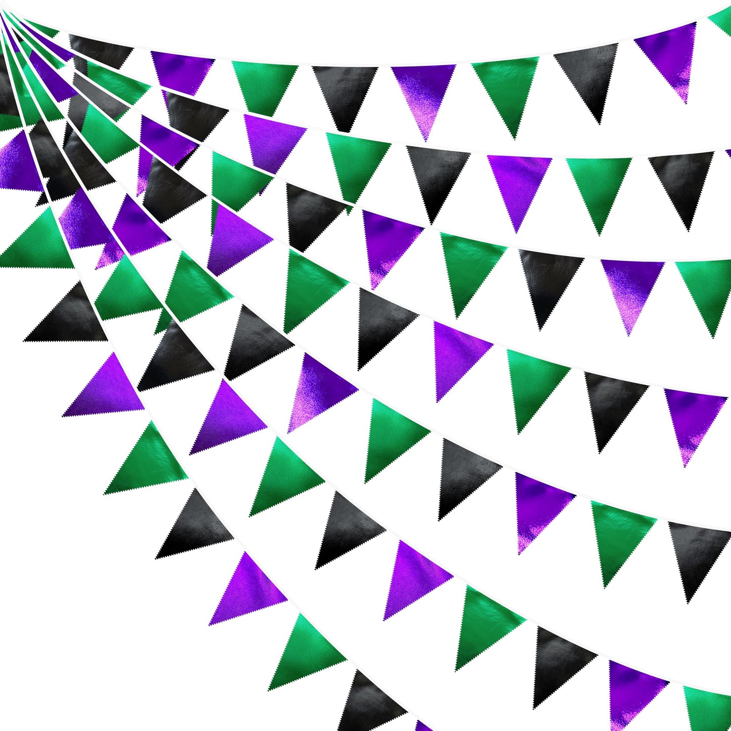 Black Purple Green Party Decorations Metallic Fabric Triangle Pennant Banner Flag Bunting for Boys Men Birthday Graduations Wedding Bachelorette Retirement Video Game Level Up Theme Party Supplies