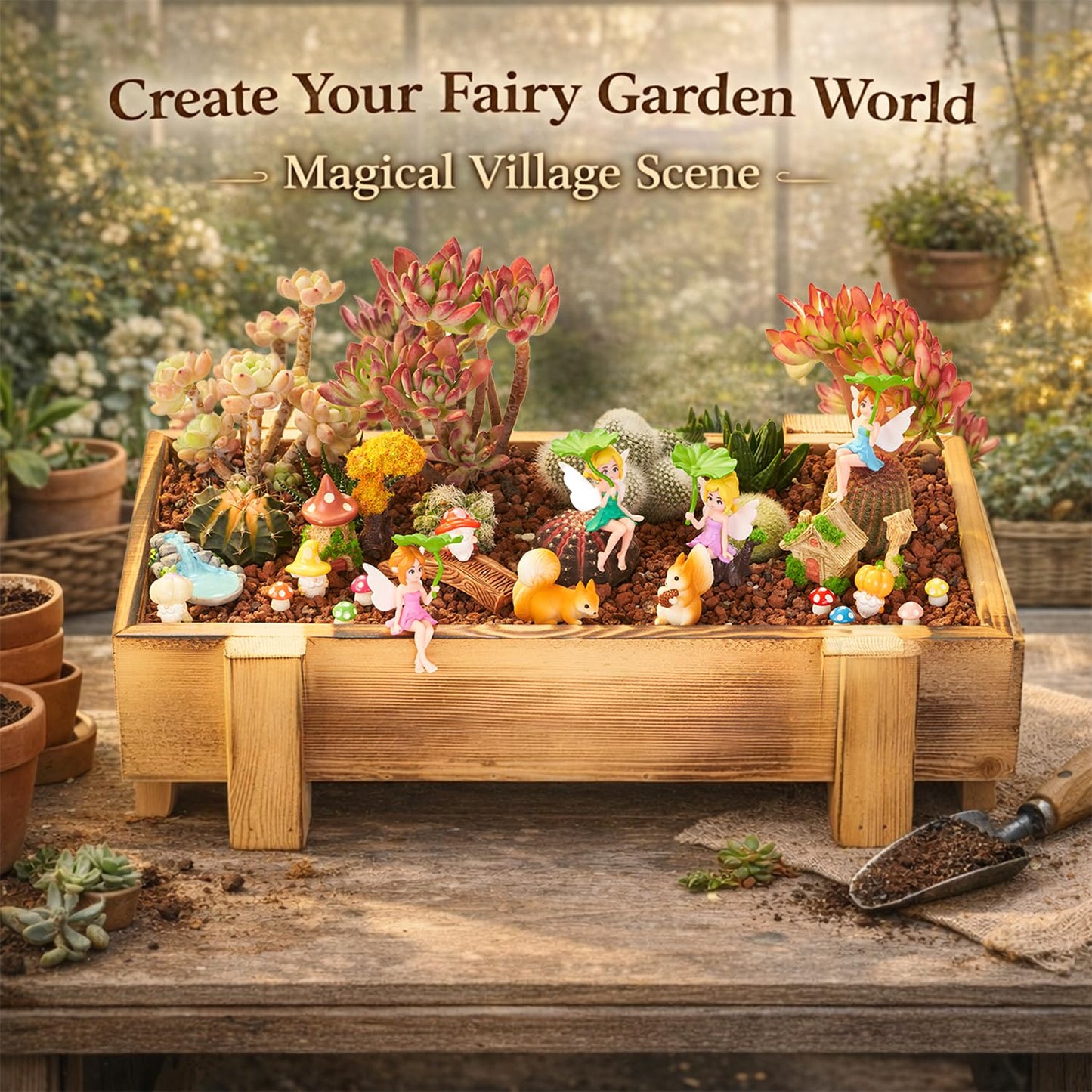 Nashibowu 24Pcs Mini Fairy Garden Accessories DIY Kit - Miniature Gnomes & Tiny Fairies House Set, Resin Animals, Bridge, Mini Pond & Mushrooms Figurines for Terrarium Micro-Landscaping
