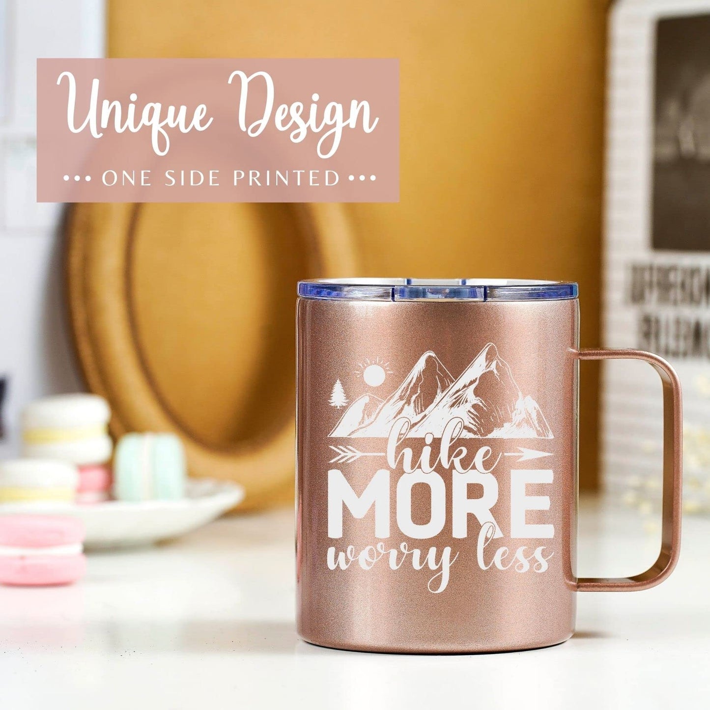 Onebttl Hiking Gifts for Hikers, Women for Christmas, Birthday, 12oz Stainless Steel Mug with Lid - Hike More Worry Less