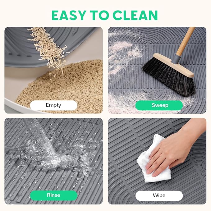 Cat Litter Box Mat,40" x 28" Extra Large Silicone Waterproof Litter Trapping Mat for Scatter Control Soft on Kitty Paws Non-Slip Easy to Clean