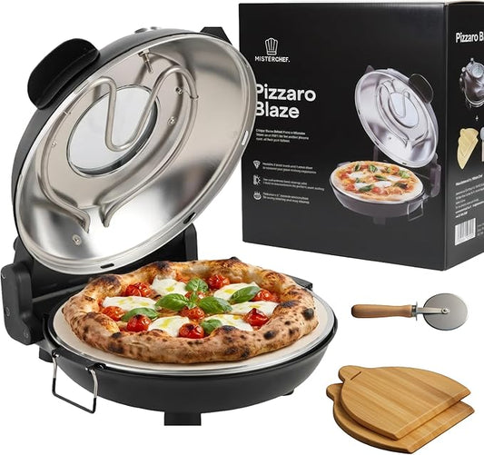 MisterChef Electric Pizza Oven Indoor, 12 Inch Countertop Pizza Oven, Fast Heating Upto 800°F, Pizza Maker with Ceramic Stone, Viewing Window & Dual Temperature Control for Even Cooking