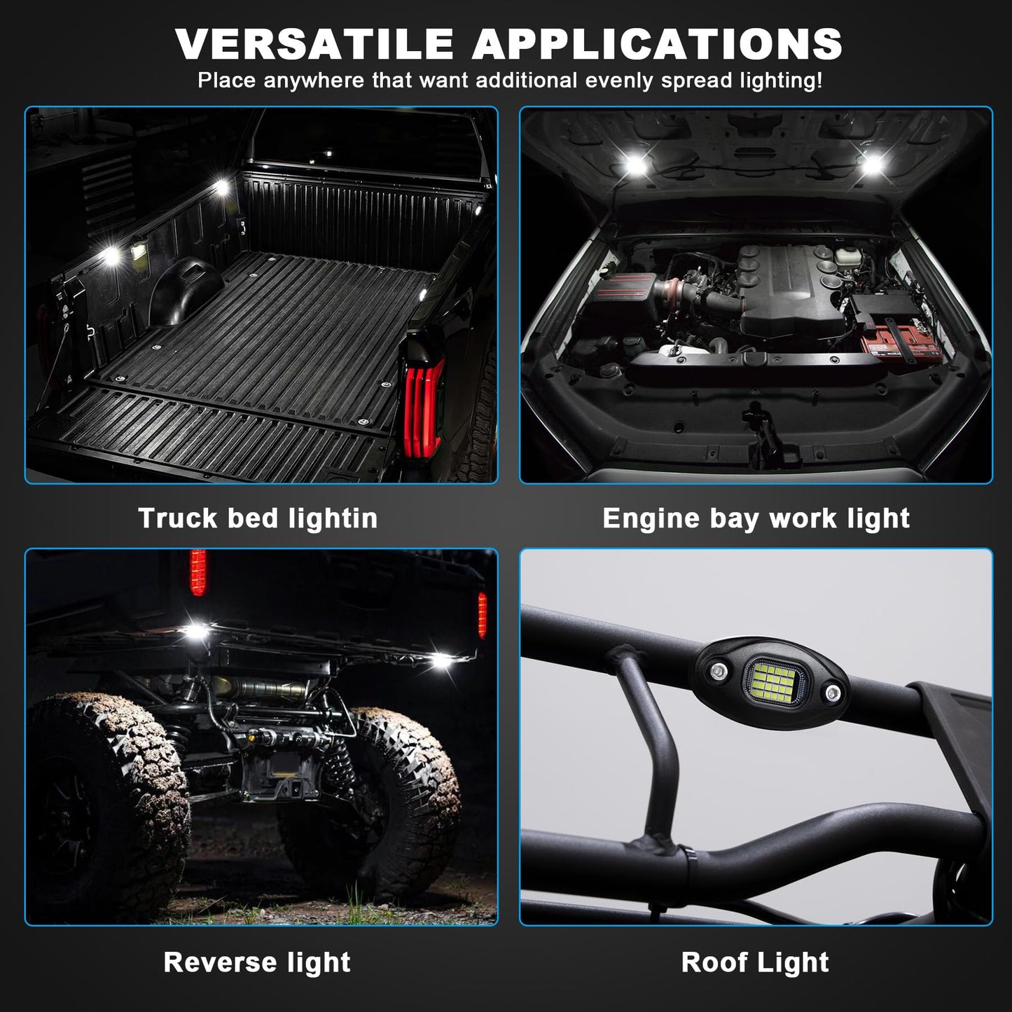 Rock Lights for Trucks-24Chip High Power 6000k Pure White, 15FT Cable Each Light, Aluminum Case, Waterproof IP68 Underglow Lights for Cars Jeep UTV ATV(16 PCS)