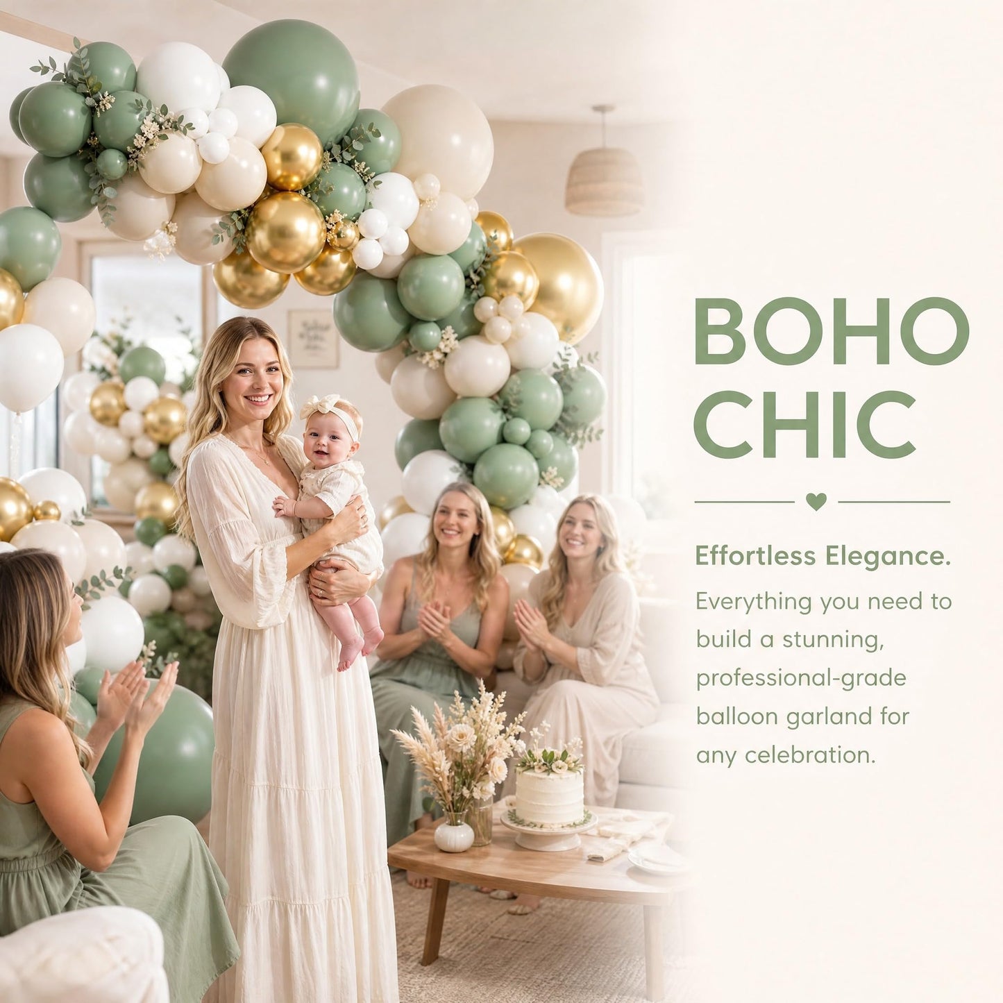 KARLURE Sage Green Balloon Arch Kit Garland with Retro Green White Sand Gold Balloons for Baby Shower Baby In Bloom Wedding Birthday Neutral Rustic Boho Botanical Greenery Wild Decor Party Decorations