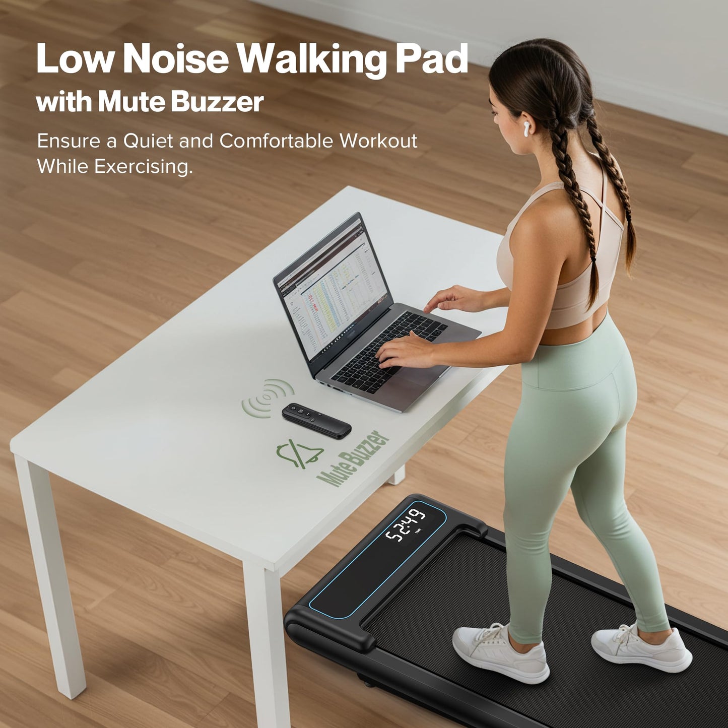 COZYINN 10% Incline Under Desk Walking Pad, 2.5HP Low Noise Treadmills for Home, 3 in 1 Portable Treadmill with Removable Handle for Small Space, Mute Control, Works with Kinomap, No Need Assemble