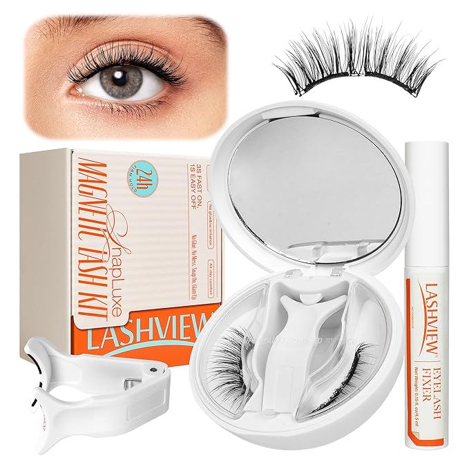 LASHVIEW Upgrade Magnetic Eyelashes with Applicator Soft Magnetic Eyelashes Natural Look Reusable No Glue Needed Easy to Wear and Remove (YT01)