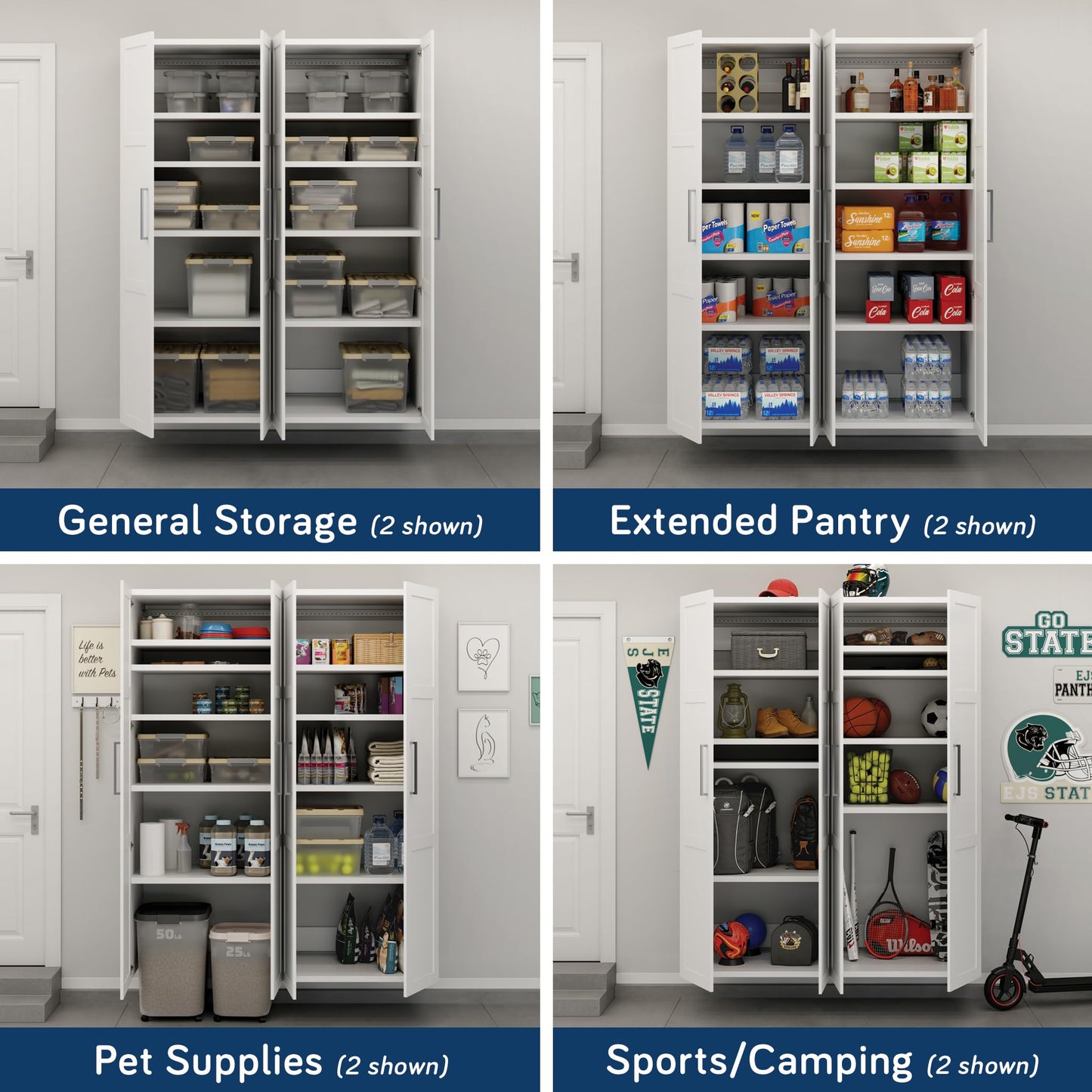 Sauder GarageCore 83" Deep Cabinet & Door Bundle, White Finish