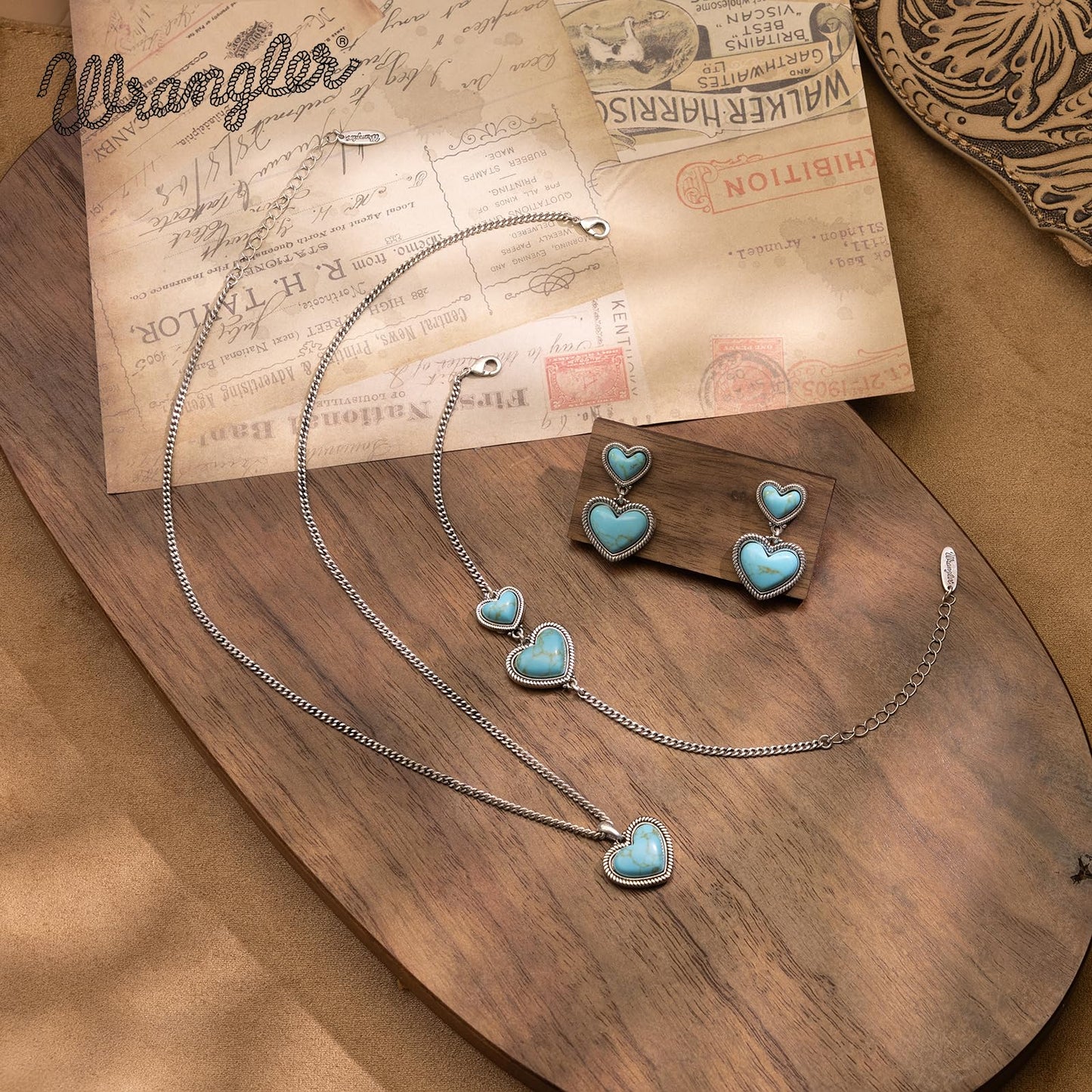 Montana West Wrangler Heart Turquoise Pendant Necklace for Women Western Gold Plated Cowgirl Cowboy Classic Trendy Jewelry AR-WNS-HT-1118STQ